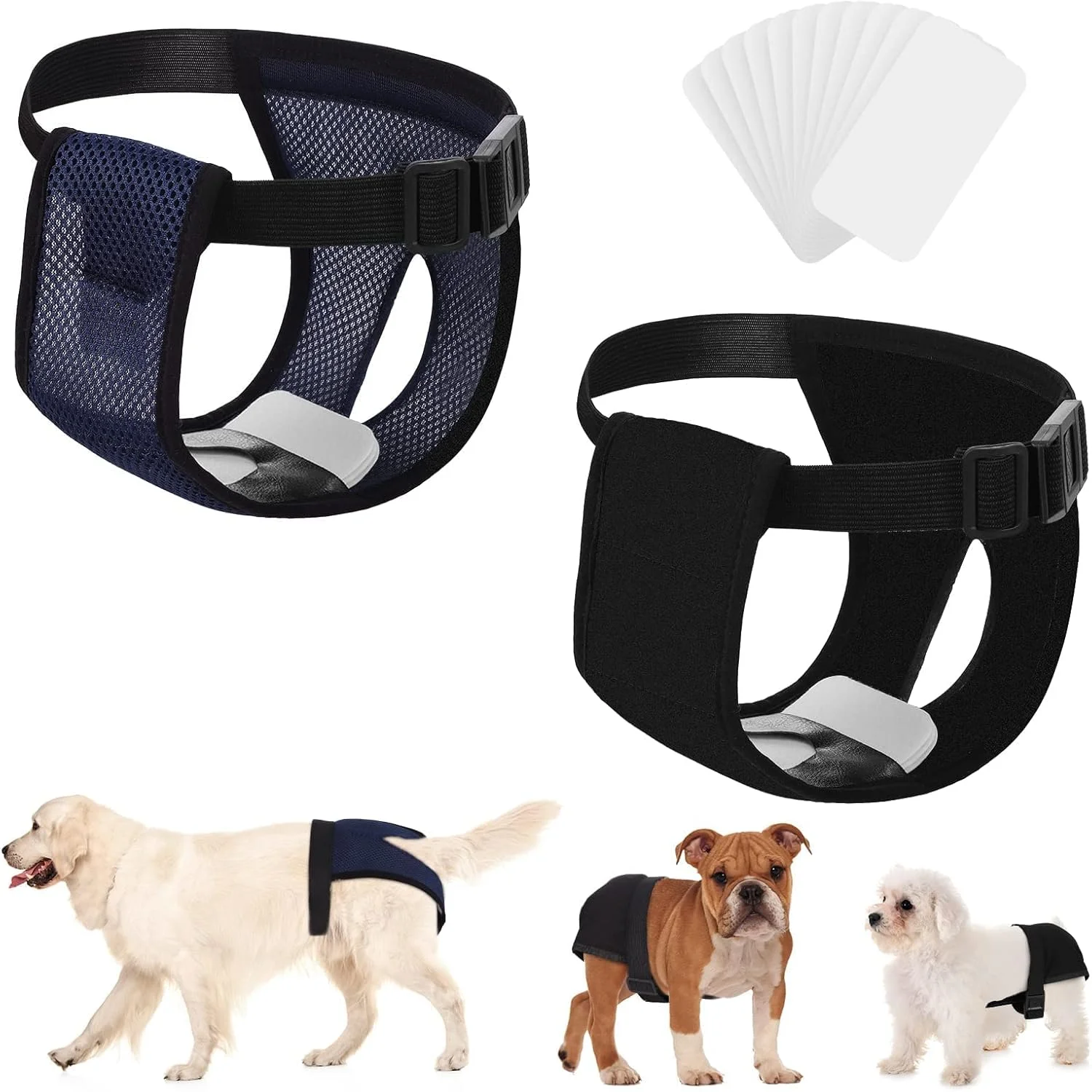 دو عدد پوشک سگ قابل شستشو و قابل استفاده مجدد سایز بزرگ (L) مخصوص سگ ماده، قابل تنظیم به همراه 6 پد اضافی برای سگ ها