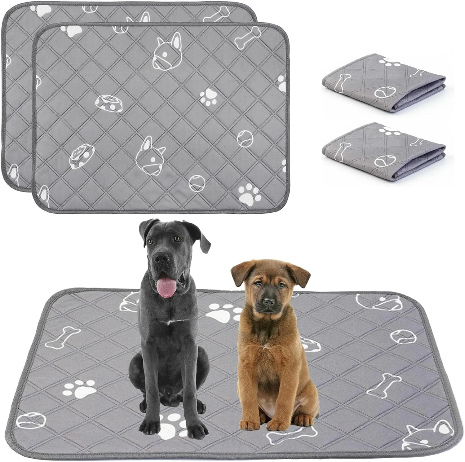 پدهای ادرار شوی، پدهای ادرار شوی برای سگ ها، پدهای ادرار قابل استفاده مجدد برای سگ ها با 2 عدد، پدهای ادرار سگ با قابلیت جذب آب و ضد لغزش مناسب برای آموزش سگ، مبل، کف (60CM x 45CM)