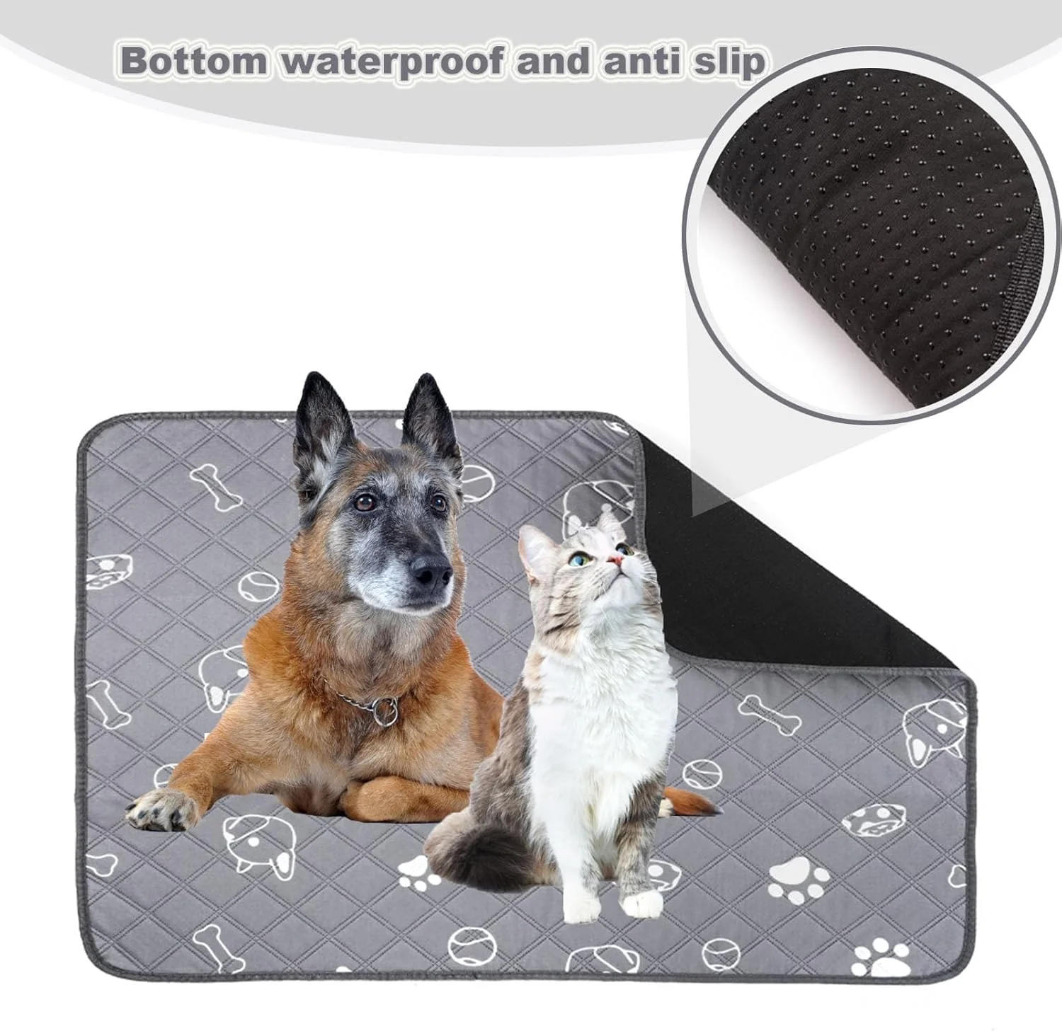 پدهای ادرار شوی، پدهای ادرار شوی برای سگ ها، پدهای ادرار قابل استفاده مجدد برای سگ ها با 2 عدد، پدهای ادرار سگ با قابلیت جذب آب و ضد لغزش مناسب برای آموزش سگ، مبل، کف (60CM x 45CM)