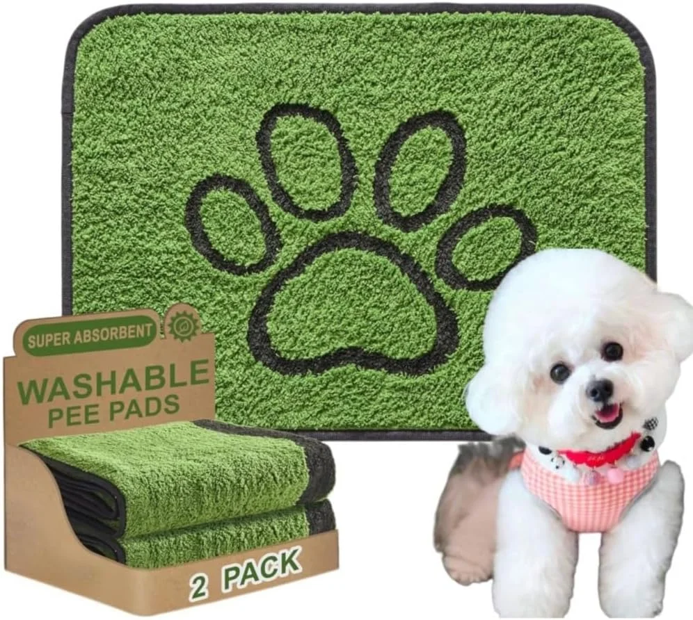 پدهای مراقبت از حیوانات خانگی قابل شستشو - بسته 2 عددی پدهای محافظتی خانگی بسیار جاذب با سطح بافت چمن، 45x60 سانتی متر
