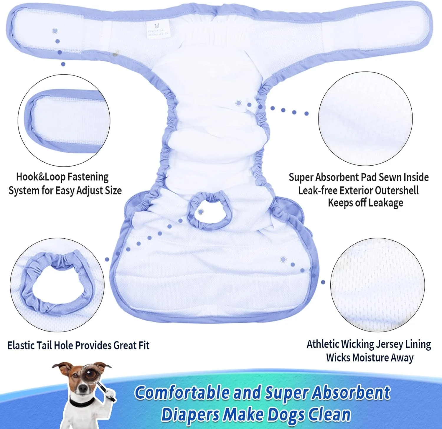 پوشک سگ TIANHAO قابل شستشو و استفاده مجدد، بسته 3 عددی شورت بهداشتی سگ بسیار جاذب، پوشک سگ ماده، شورت بهداشتی حیوانات خانگی قابل تنظیم، شورت فصلی سگ برای سگ های کوچک، متوسط و بزرگ (S)، صورتی