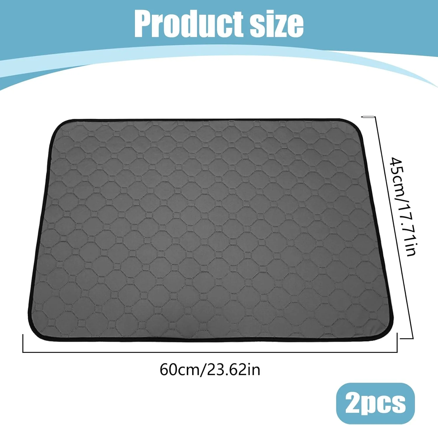 پد سگ قابل شستشو، 2 عدد، 60 x 50 سانتی متر، زیرانداز ادرار حیوانات خانگی، قابل شستشو، ست، زیرانداز با جذب سریع برای سگ ها، زیرانداز بهداشتی حیوانات خانگی، زیرانداز سگ برای کف، مبل، ماشین، مسافرت