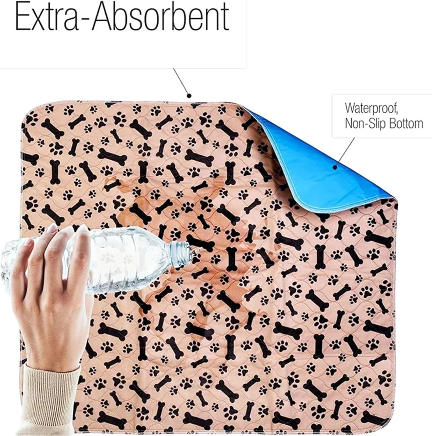 پدهای ادرار شوی سگ، بزرگ، قابل استفاده مجدد، پدهای آموزشی حیوانات خانگی، جاذب، ضد نشت، مناسب برای زایمان، آموزش ادرار و استفاده در باکس (قهوه ای-استخوان-پنجه، 40x60 سانتی متر)