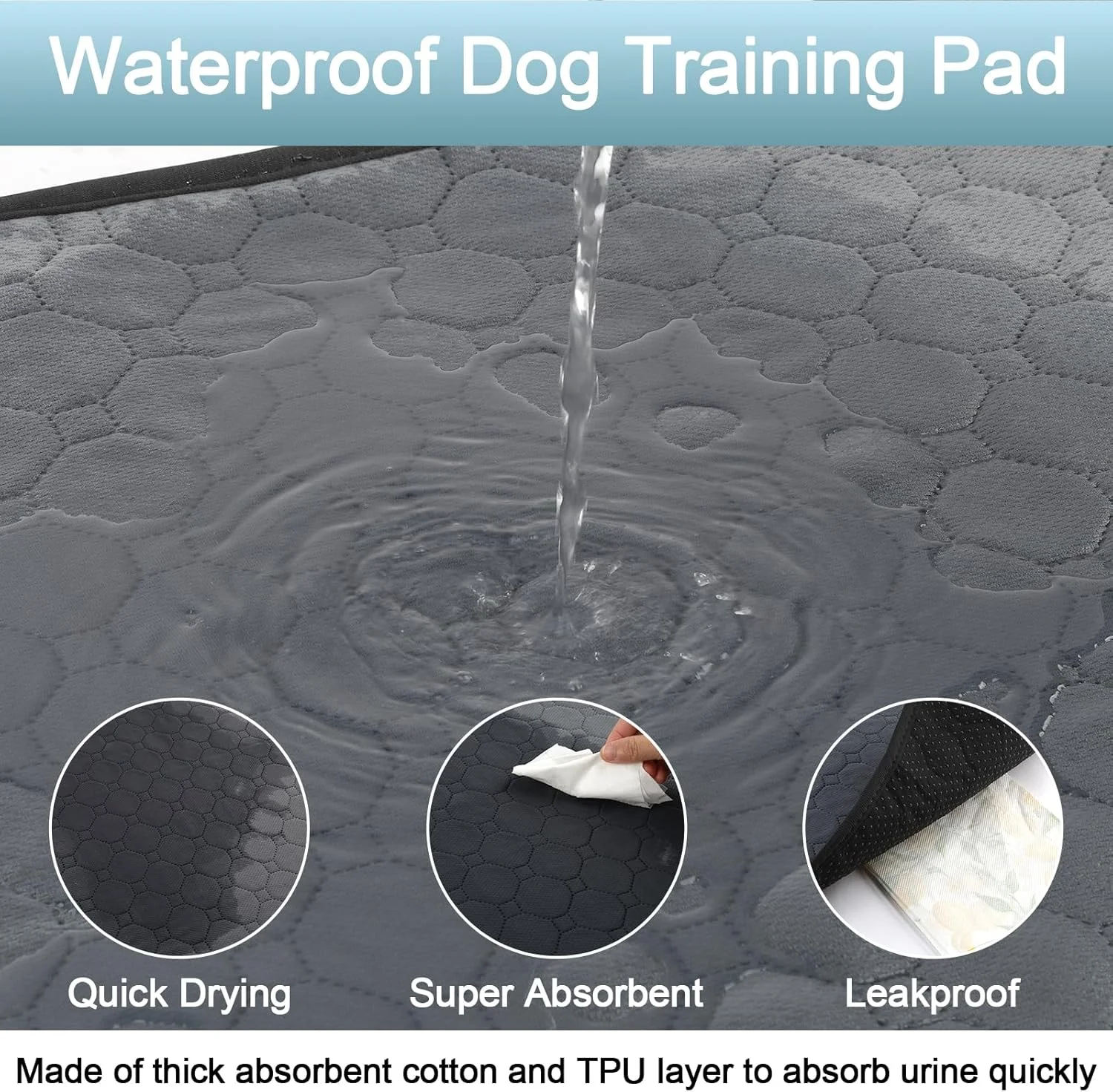 دو عدد پد قابل شستشو و استفاده مجدد برای سگ، 100 × 75 سانتی متر، پد ادرار سگ فوق العاده جاذب، تشک ضد آب و ضد نشت سگ، 100x75 سانتی متر، پد آموزش سگ با خشک شدن سریع برای کف، مبل، مسافرت با ماشین (39.4"×29.5")