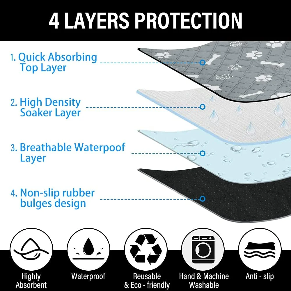 پدهای ادرار قابل شستشو سگ پلوتوس پت، بسته 2 عددی، پدهای سگ ضد لغزش با قدرت جذب بالا، پدهای آموزشی قابل استفاده مجدد، زیرانداز ضد آب برای زایمان، محل بازی، قفس، لانه و فضای باز، 60x45 سانتی متر
