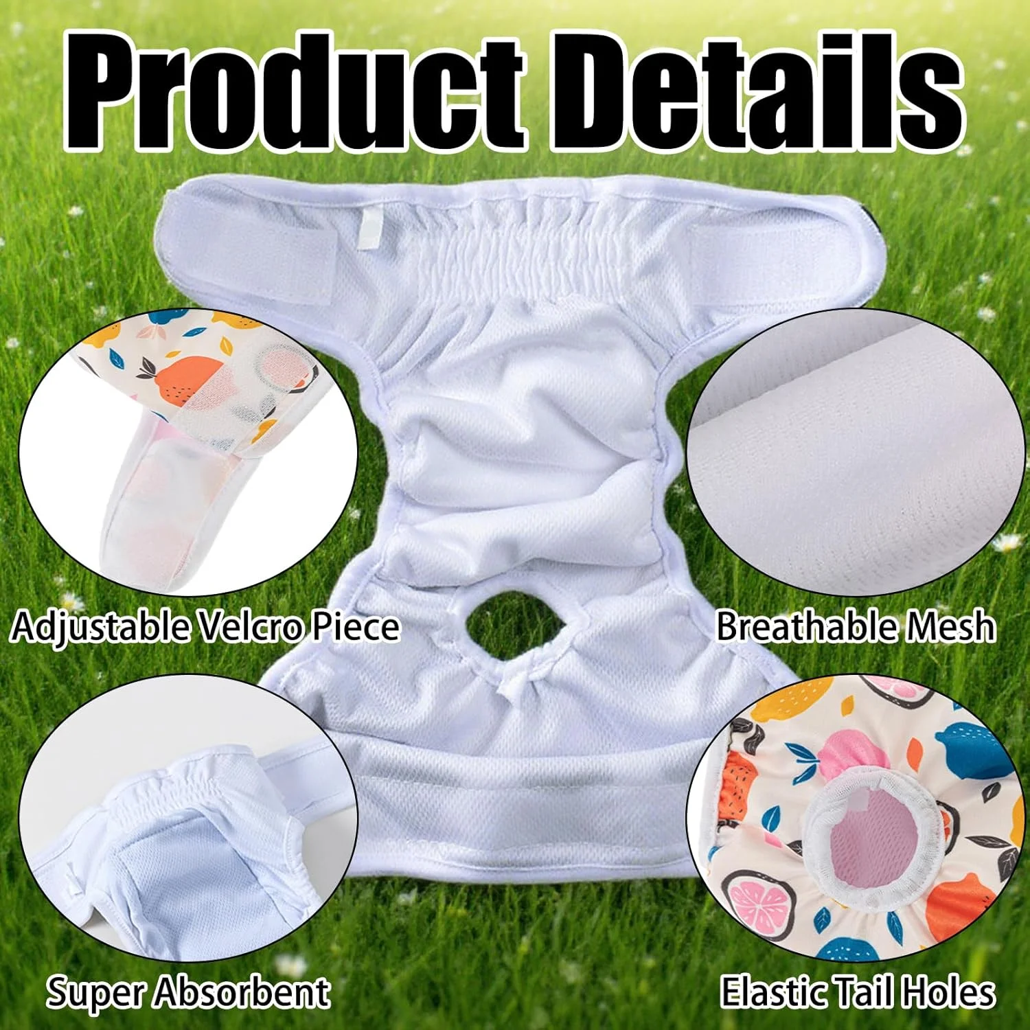 پوشک سگ قابل شستشو برای سگ های فحل، بسته 2 عددی، سایز متوسط، طرح میوه، جاذب و قابل استفاده مجدد