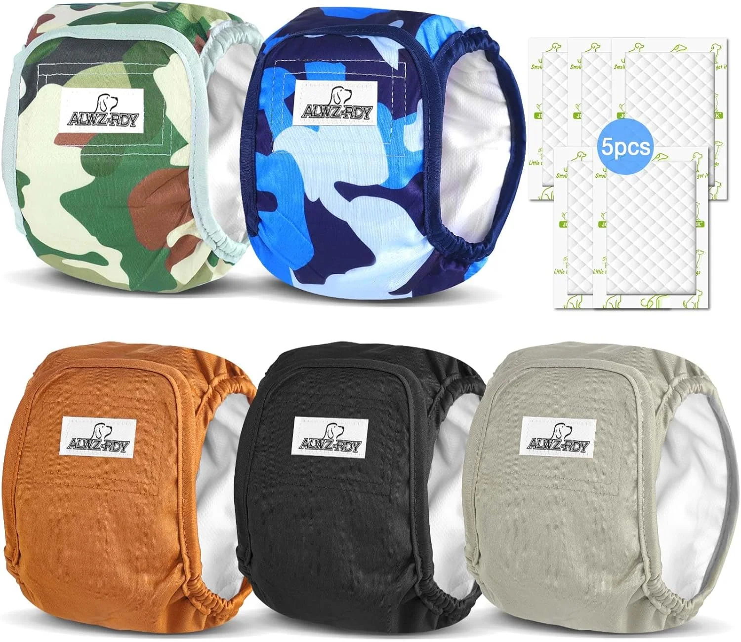 شکم بند سگ نر، بسته 5 عددی، پوشک سگ قابل شستشو، دورپیچ ادرار سگ نر قابل استفاده مجدد به همراه 5 عدد پد پوشک سگ برای سگ های مبتلا به بی اختیاری ادرار یا ادرار هیجانی و آموزش، سایز S