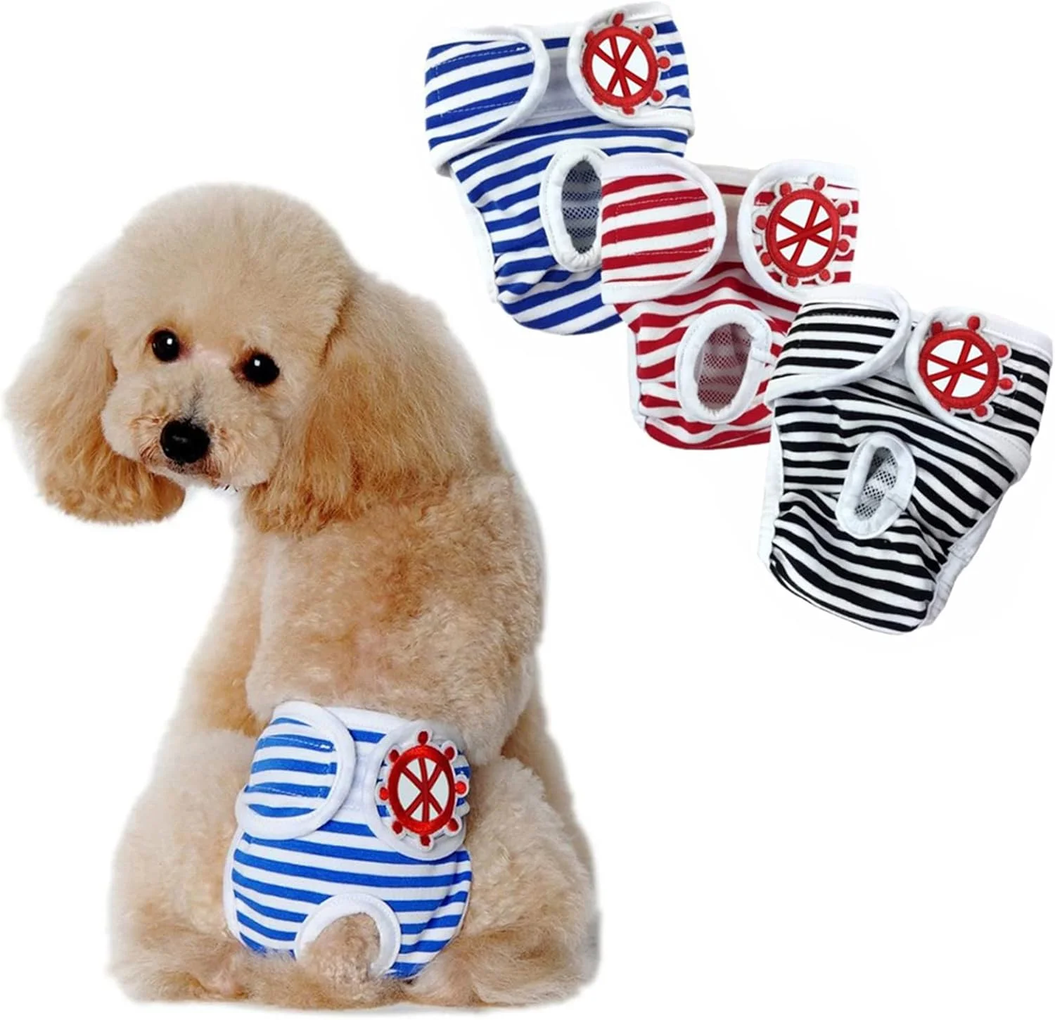 ست 3 عددی پوشک سگ قابل شستشو، لباس زیر سگ قابل استفاده مجدد، نوار شکمی برای سگ های نر و ماده با چسب نر و ماده، پوشک الاستیک سگ برای تدی، کورگی جوان، بولداگ فرانسوی