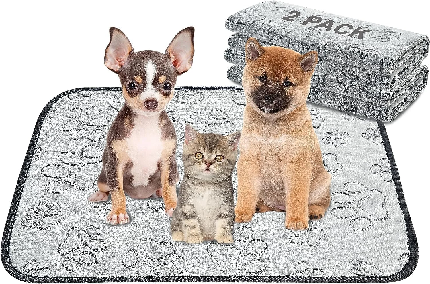 پدهای ادرار قابل شستشو برای سگ ها، پدهای آموزشی جاذب و قابل استفاده مجدد ضد آب و ضد لغزش، پدهای زایمان برای توله سگ، بی اختیاری، دستشویی، قفس، تخت، مبل، 2 عدد، 127x155 سانتی متر، خاکستری