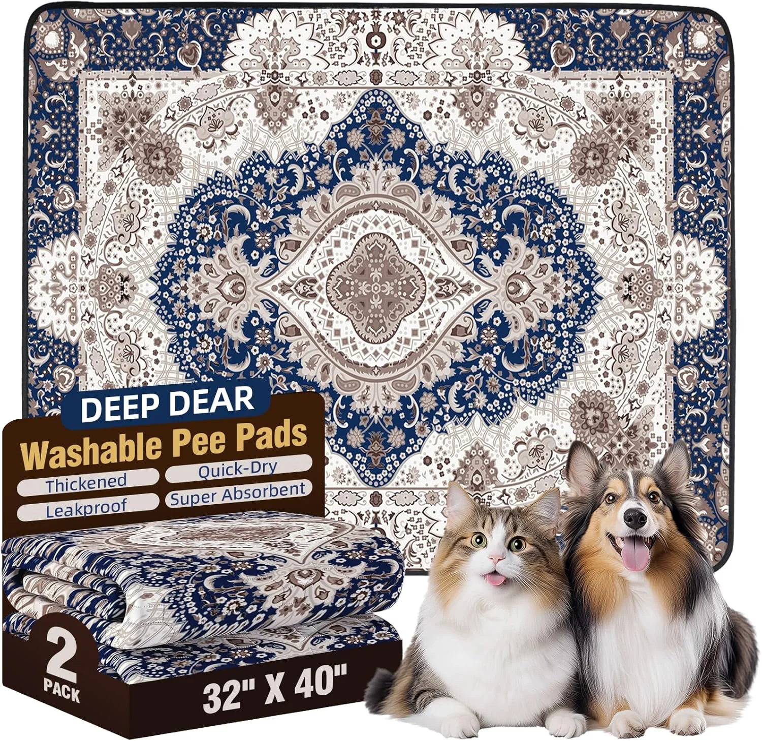 پد سگ قابل شستشو 80x100 سانتی متر (2 عدد)، پد ادرار قابل استفاده مجدد برای سگ، پد ادرار سگ فوق العاده جاذب سایز خیلی بزرگ، پد سگ ضد آب و ضد نشت سایز XXL، پد آموزشی ضد لغزش برای آموزش دستشویی حیوانات خانگی