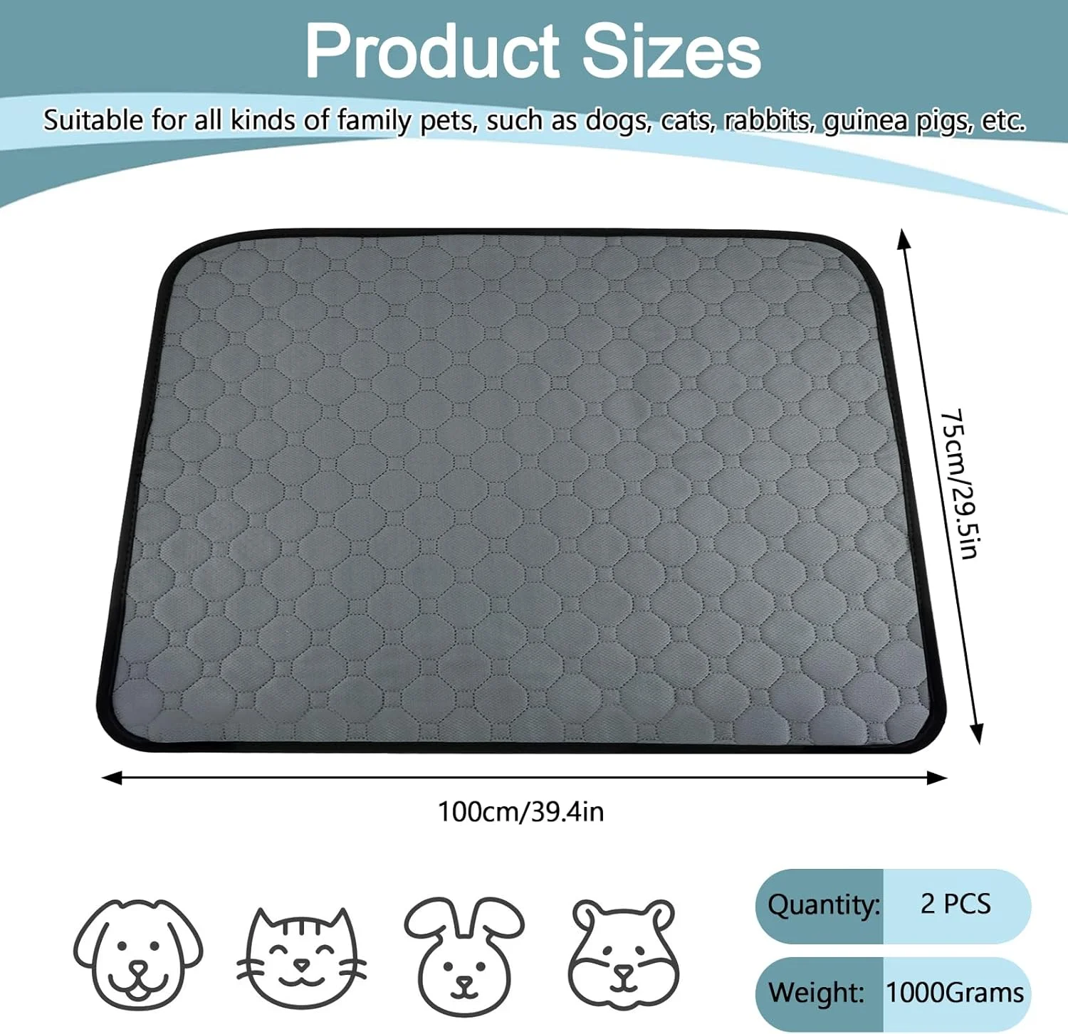 پک 2 عددی پد سگ قابل شستشو، 100 x 75 سانتی متر، زیرانداز فوق العاده جاذب پی پی برای سگ ها، پدهای آموزش سگ قابل استفاده مجدد، پتوی سگ، ضد آب، ضد لغزش، زیرانداز سگ برای کف، مبل، ماشین، مسافرت