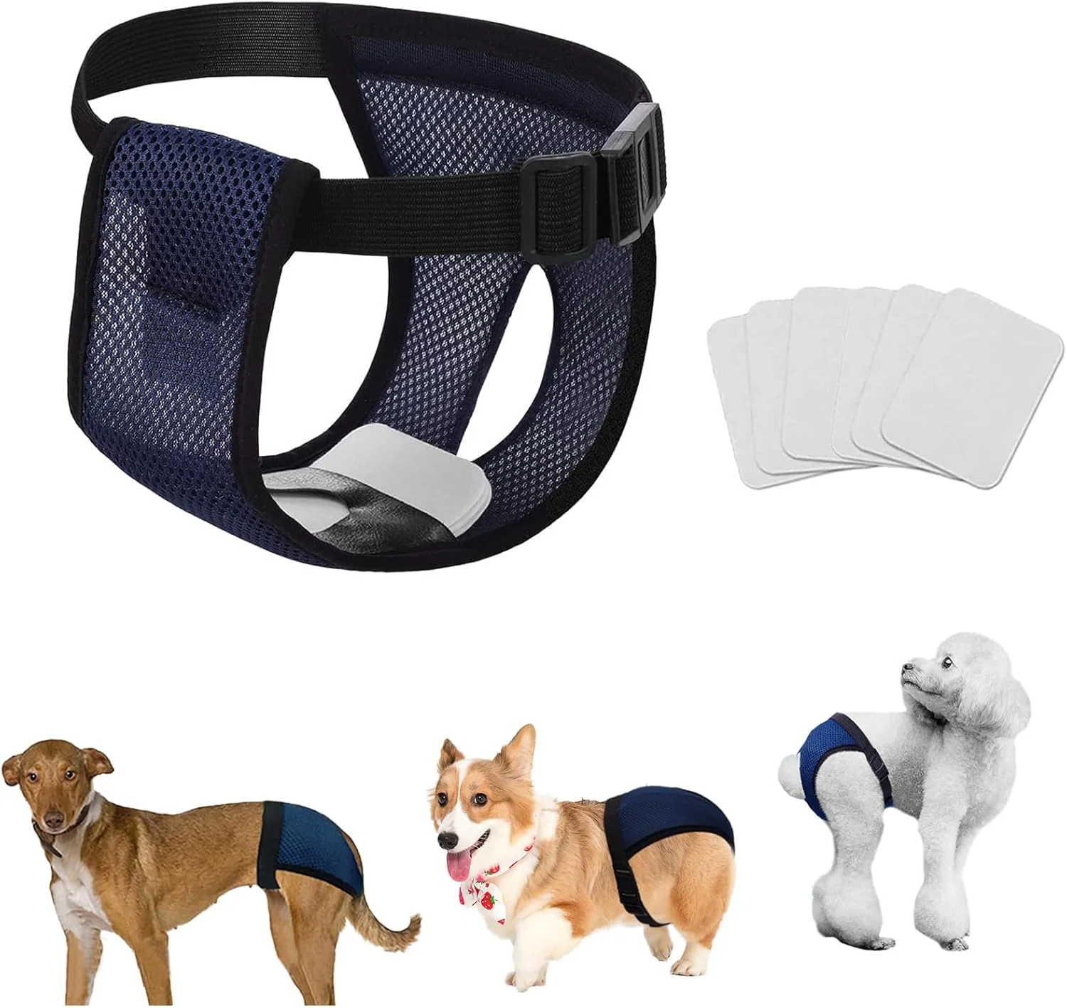 شورت قاعدگی سگ، شورت قاعدگی برای سگ ها، شلوار سگ ماده، پدهای سگ قابل شستشو و قابل تنظیم برای دوران قاعدگی به همراه 6 پد بهداشتی برای سگ های ماده در دوران فحلی، شلوار محافظ خونریزی ماهانه (M)