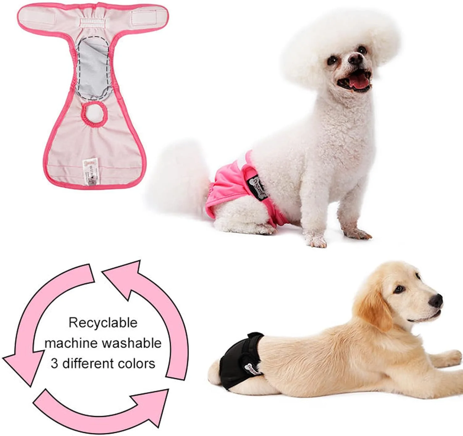 3 عدد پوشک سگ قابل شستشو، پوشک سگ بسیار جاذب برای سگ های ماده، کمربند شکمی سگ برای سگ ها در دوره فحلی، بی اختیاری ادرار یا ادرار هیجانی