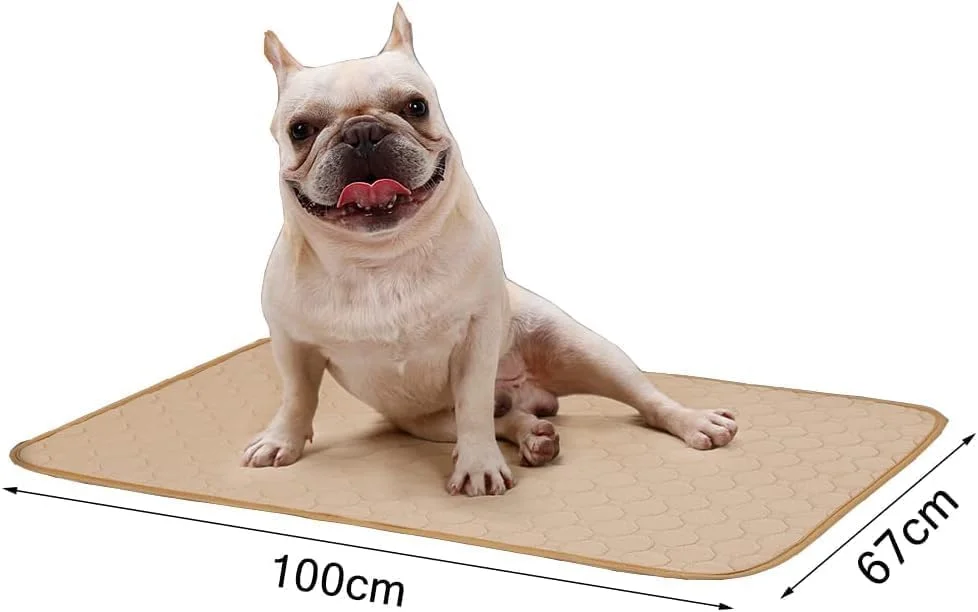 پد ادرار سگ قابل شستشو، 67*100 سانتی متر، پد ادرار توله سگ قابل استفاده مجدد، فوق العاده جاذب، برای آموزش حیوانات خانگی، بی اختیاری، 4 لایه ضد آب، پد سگ و گربه ضد لغزش و تنفسی فوق العاده جاذب (بژ - L)