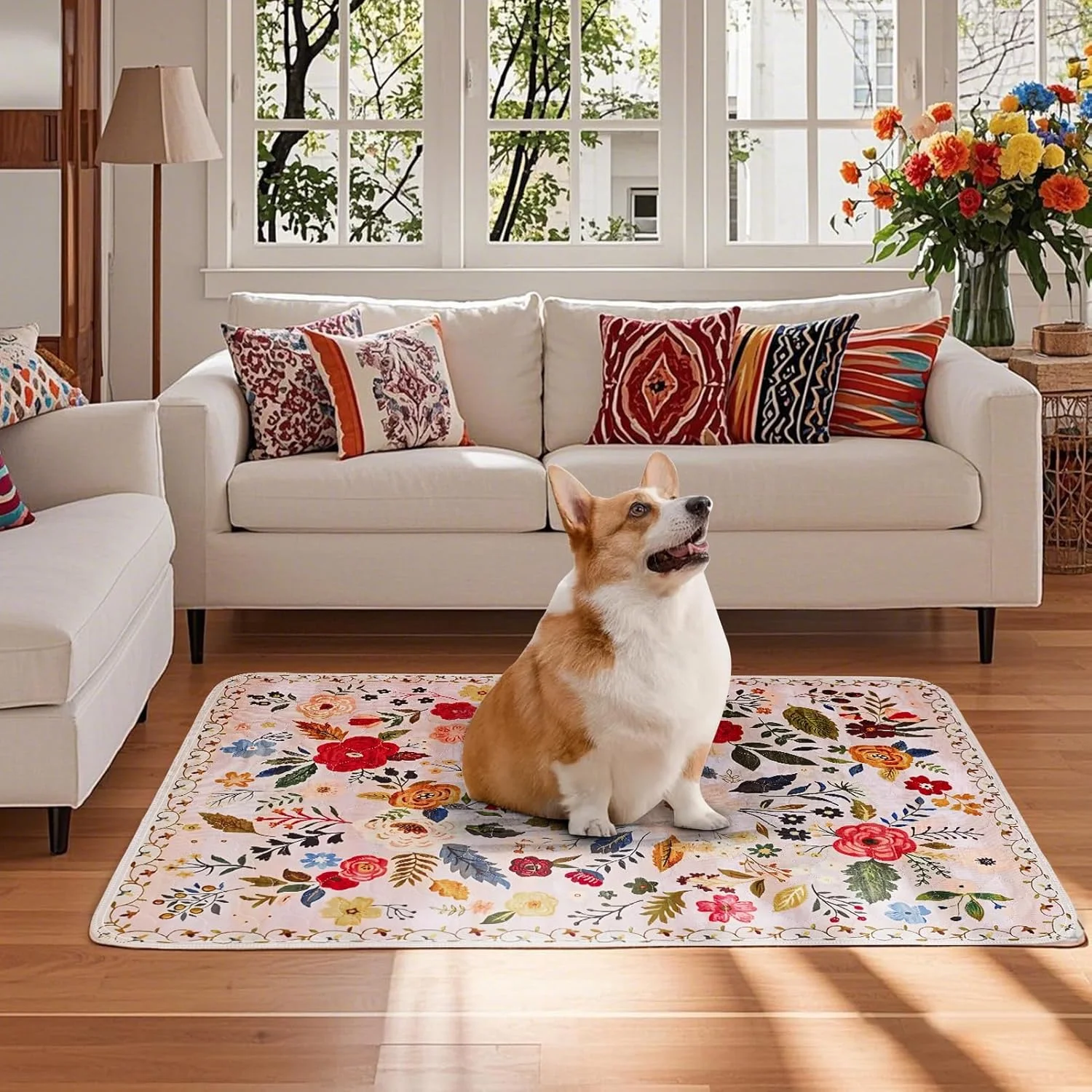 پدهای ادرار قابل شستشو برای سگ، بسته 2 عددی پدهای توله سگ قابل استفاده مجدد 101x66 سانتی متر، فوق العاده جاذب و سریع خشک شونده، پدهای آموزشی سگ ضد آب و ضد لغزش برای جعبه، کف، مبل (باغ صورتی، 101x66 سانتی متر (بسته 2 عددی))