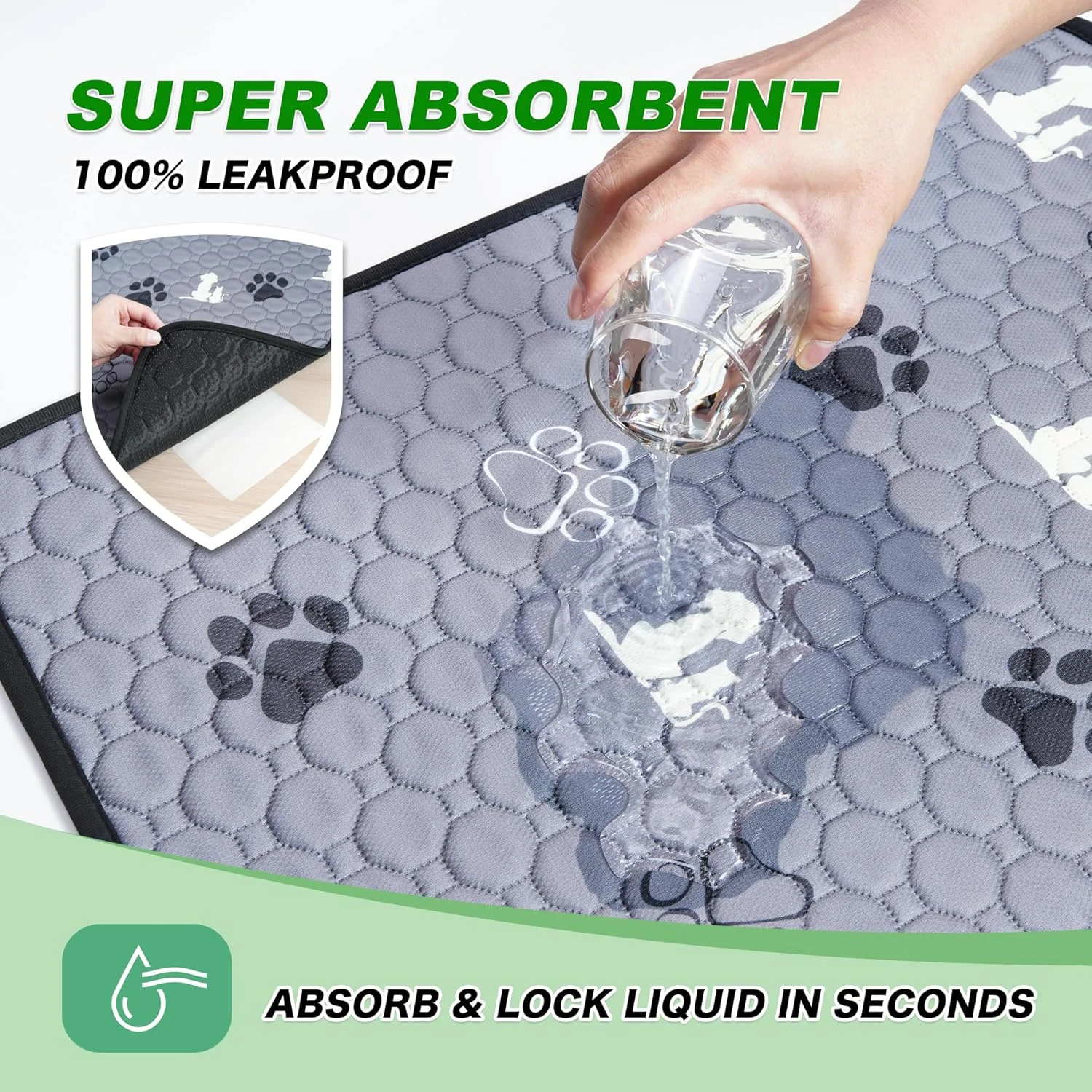 پدهای ادرار سگ قابل شستشو WanpeeGoo، بسته 4 عددی پد جاذب و قابل استفاده مجدد آموزش سگ، پد سگ و توله سگ، پدهای ضد لغزش برای زایمان، محل بازی، قفس، تخت، خاکستری 45x60 سانتی متر