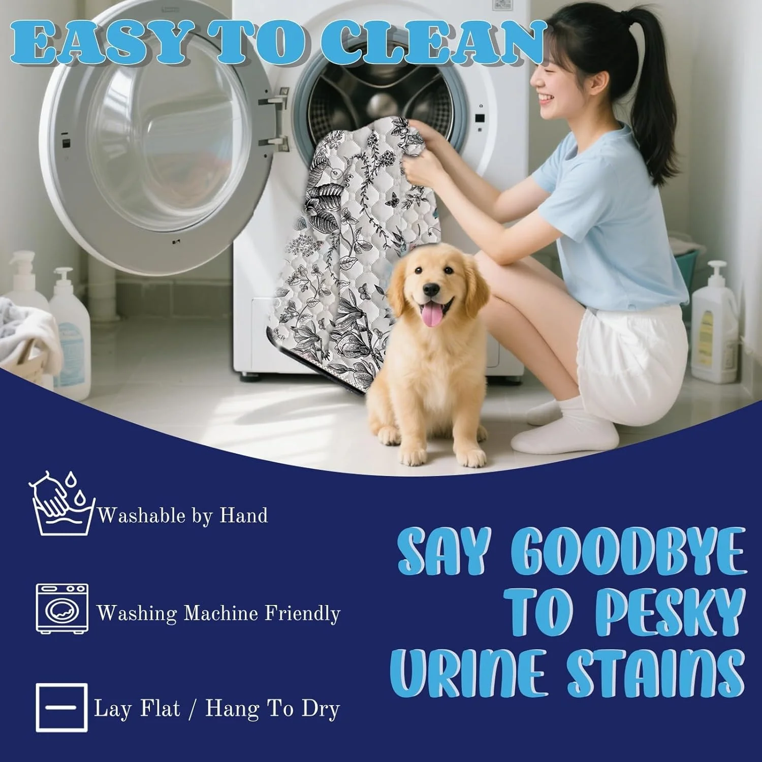 پد ادرار سگ قابل شستشو، 1 عدد پد ادرار قابل استفاده مجدد با قدرت جذب بالا، پد آموزشی قابل شستشو در ماشین لباسشویی، ضد لغزش، ضد نشت، پد دستشویی جاذب برای سگ، گربه، خرگوش، جعبه زایمان، آموزش دستشویی، 60 * 91 سانتی متر