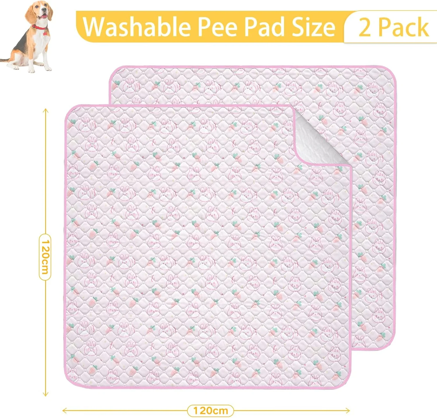 پد ادرار خوکچه هندی قابل شستشو، بسته 2 عددی، 120x120 سانتی متر، آستر ضد آب و قابل استفاده مجدد برای قفس خوکچه هندی، تشک آموزشی فوق العاده جاذب، ضد نشت و ضد لغزش برای حیوانات کوچک، خوکچه هندی، خرگوش، همستر، صورتی