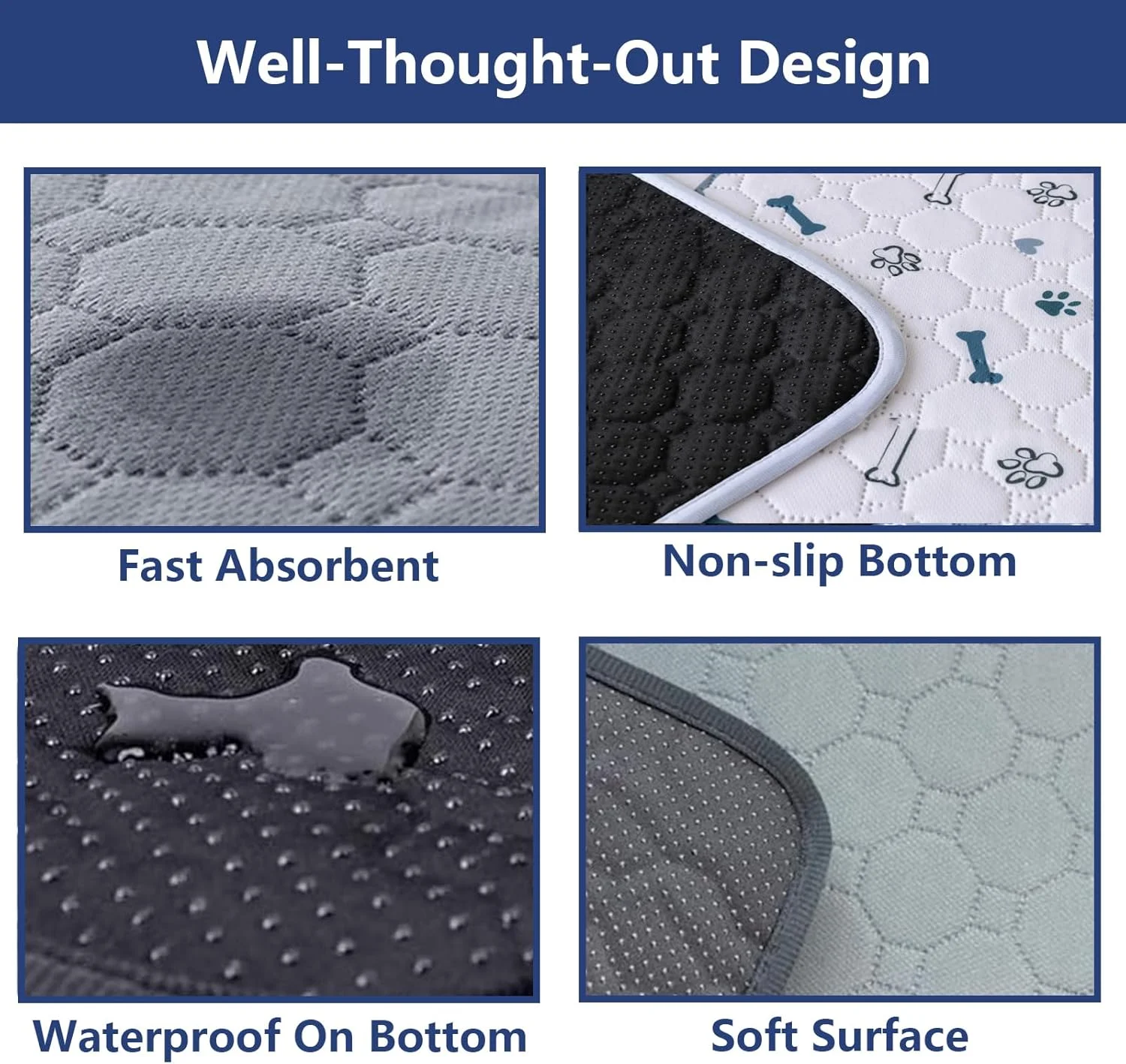 پد ادرار سگ قابل شستشو، بسته 2 عددی، 70x100 سانتی متر، پد آموزشی ضد آب بزرگ برای سگ، پد سگ قابل استفاده مجدد برای خانه، ماشین، مسافرت - سفید