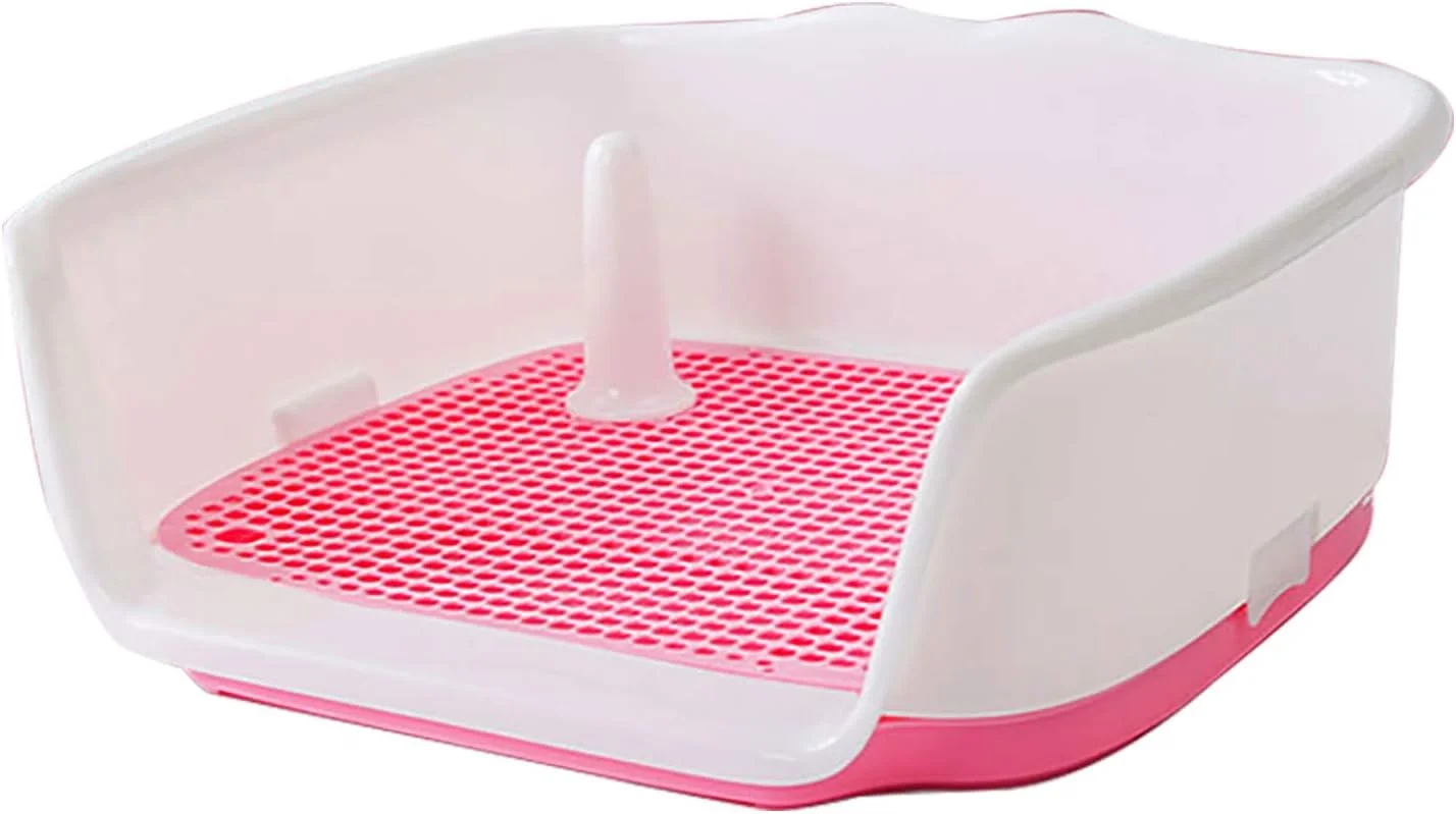 توالت حیوانات خانگی داخل خانه، سینی توالت آموزشی حیوانات خانگی، جعبه بستر استفاده در داخل و خارج از خانه، تمیز کردن آسان، ضد لغزش، ضد خوردگی (صورتی)