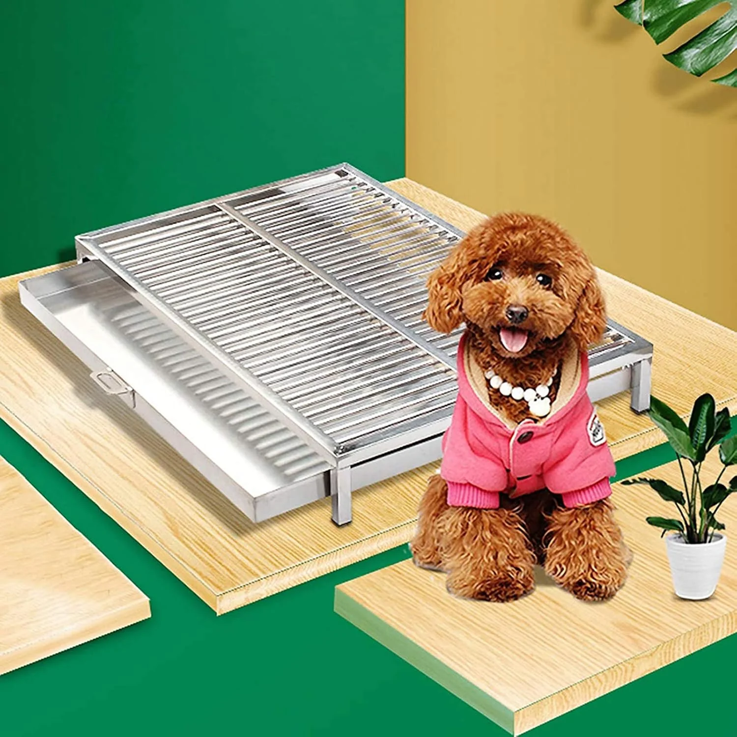ظرف دستشویی سگ WANGPP، سینی آموزش دستشویی سگ از جنس استیل ضد زنگ، طراحی دو لایه، محافظت از پنجه های خشک و محافظت از کف (انتخاب های متعدد)