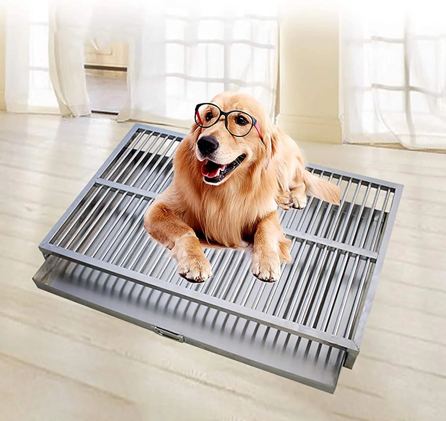 توالت سگ کشویی، توالت سگ قابل حمل از جنس استیل ضد زنگ، پد آموزش ادرار توله سگ، پاهای حیوانات خانگی شما را خشک و تمیز نگه می دارد، مناسب برای سگ های بزرگ و کوچک