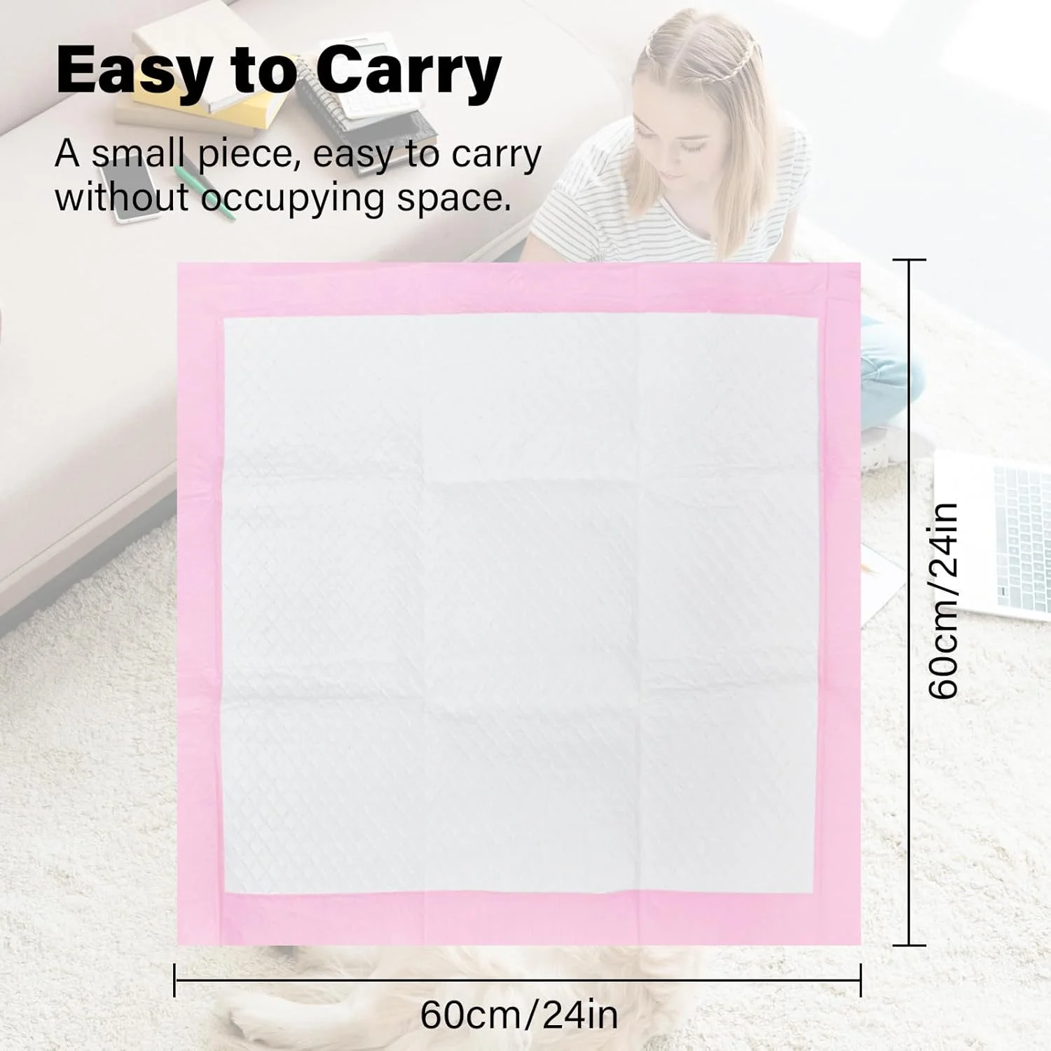 پدهای ادرار سگ WAAYAA، سایز 60 در 60 سانتی متر، مناسب آموزش ادرار، پدهای یکبار مصرف با قدرت جذب فوق العاده و ضد نشت برای کنترل ادرار توله سگ و گربه، طراحی خشک شوندگی سریع سایز خیلی بزرگ برای بی اختیاری - صورتی (20 عدد)