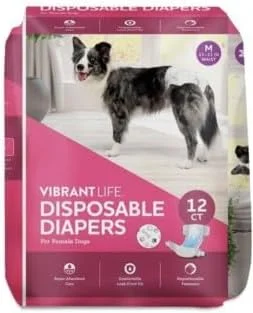 پوشک سگ یکبار مصرف Vibrant Life، سایز متوسط، دور کمر 40 سانتی متر، 12 عدد، صورتی و سفید