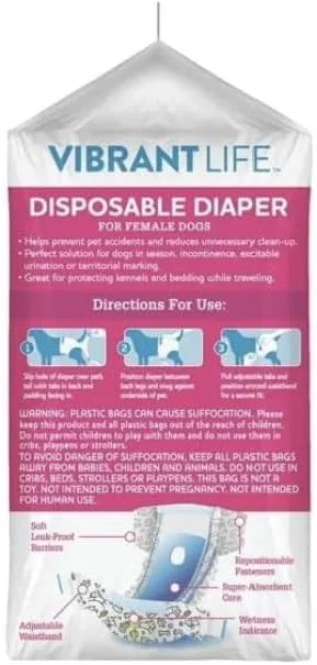 پوشک سگ یکبار مصرف Vibrant Life، سایز متوسط، دور کمر 40 سانتی متر، 12 عدد، صورتی و سفید