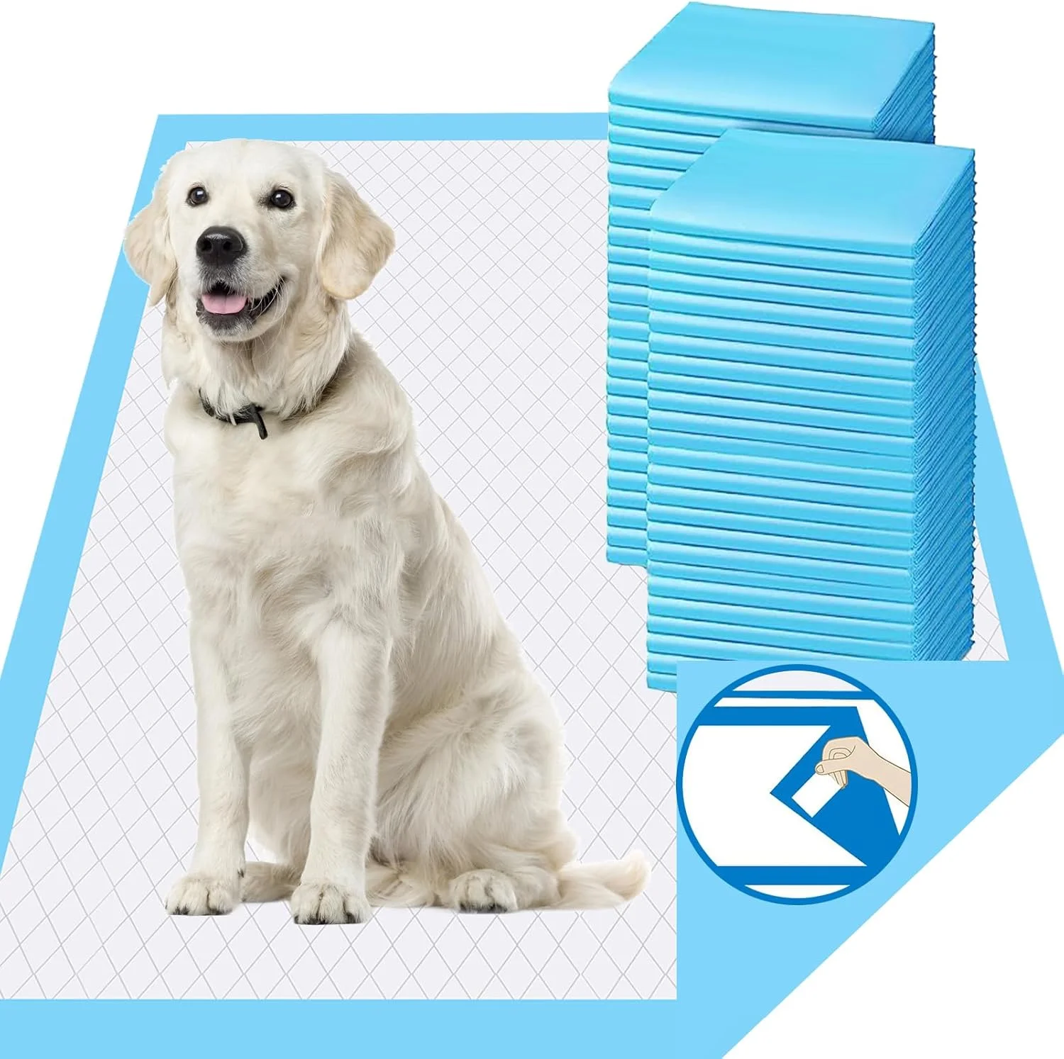 پدهای ادرار سگ، پدهای بزرگ آبی رنگ برای توله سگ، پدهای آموزشی یکبار مصرف حیوانات خانگی، طراحی ضد نشت و خشک شدن سریع 60x60 سانتی متر (60x90 سانتی متر، 30 عدد)