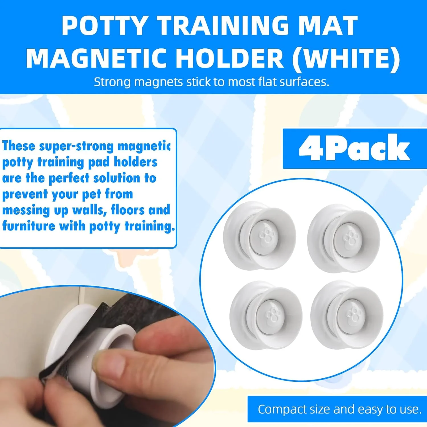 (بسته 4 عددی) نگهدارنده مغناطیسی پد آموزش ادرار سگ (پنجه سفید) برای سگ هایی که پا بلند می کنند - سازگار با هر اندازه پد ادرار توله سگ - آهنرباهای قوی به اکثر سطوح صاف می چسبند (بسته 4 عددی) نگهدارنده مغناطیسی پد آموزش ادرار سگ (پنجه سفید) برای سگ هایی که پا بلند می کنند - سازگار با هر اندازه پد ادرار توله سگ - آهنرباهای قوی به اکثر سطوح صاف می چسبند