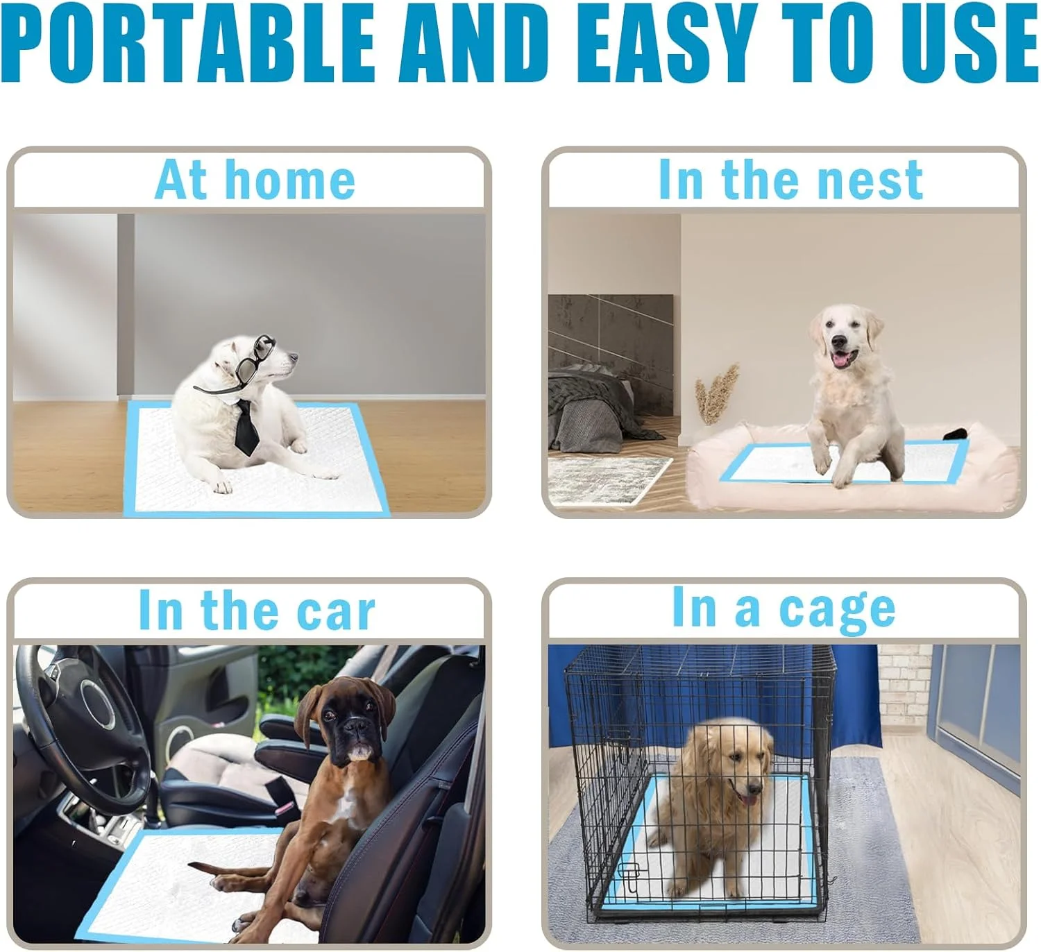 پدهای ادرار سگ، پدهای بزرگ آبی رنگ برای توله سگ، پدهای آموزشی یکبار مصرف حیوانات خانگی، طراحی ضد نشت و خشک شدن سریع 60x60 سانتی متر (60x90 سانتی متر، 30 عدد)