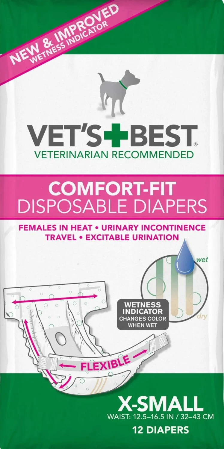 پوشک سگ ماده Vet's Best دارای سوراخ دم، یکبار مصرف راحت، خیلی کوچک، بسته 3 تایی 12 عددی