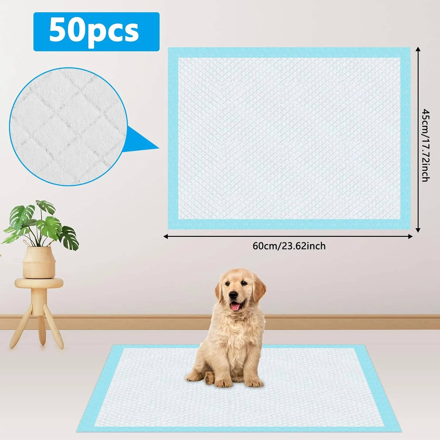 پدهای زیرانداز سگ، 50 عدد 45x60 سانتی متر پدهای آموزشی تنفسی برای سگ ها و توله سگ ها، ضد نشت