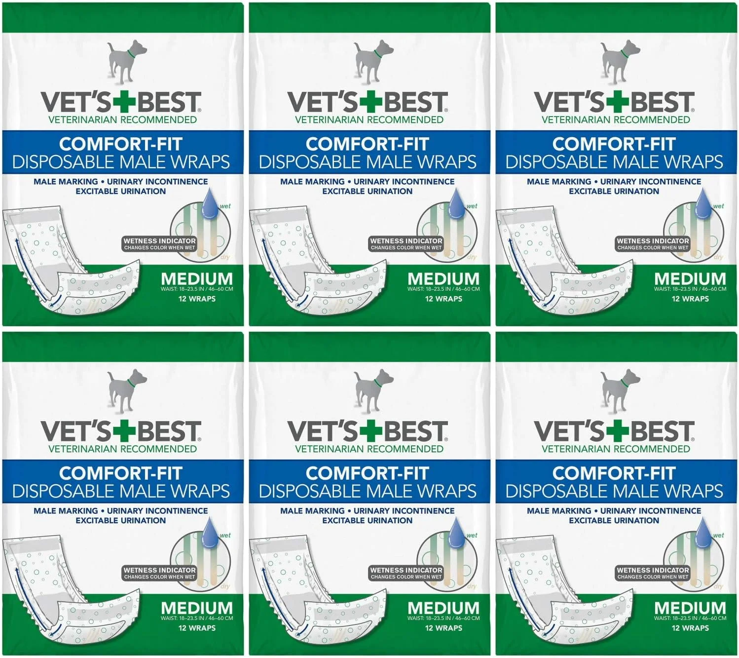 پوشک سگ نر یکبار مصرف سایز متوسط وتز بست (6 بسته 12 عددی) (72 عدد)