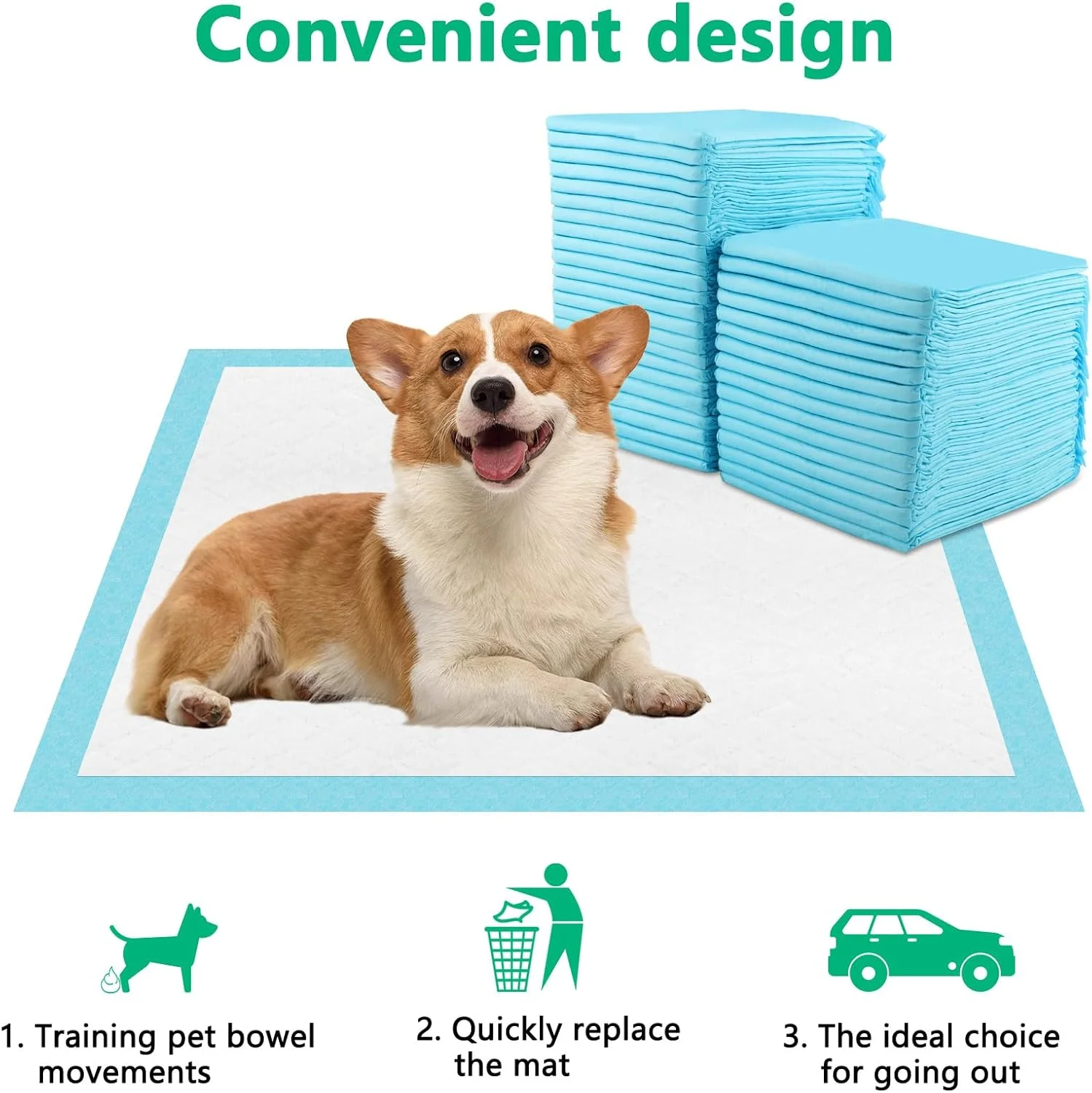 پدهای زیرانداز سگ، 60 x 60 سانتی متر، 40 عدد، پدهای آموزشی تنفسی برای سگ ها و توله سگ ها، ضد نشت