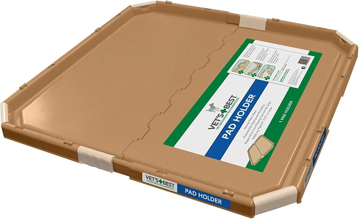 نگهدارنده پد سگ Vet's Best | سینی قابل حمل برای آموزش حیوانات خانگی و پدهای توله سگ | محافظت در برابر نشت، جمع شدن و خرد شدن پد | مناسب برای پدهای 21 در 21 اینچ یا بزرگتر