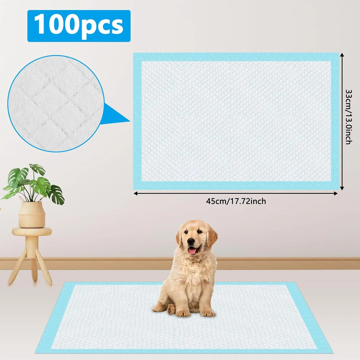 پدهای زیرانداز سگ Vexillic، بسته 100 عددی، 33 در 45 سانتی متر، پدهای آموزشی تنفسی برای سگ ها و توله سگ ها، ضد نشت