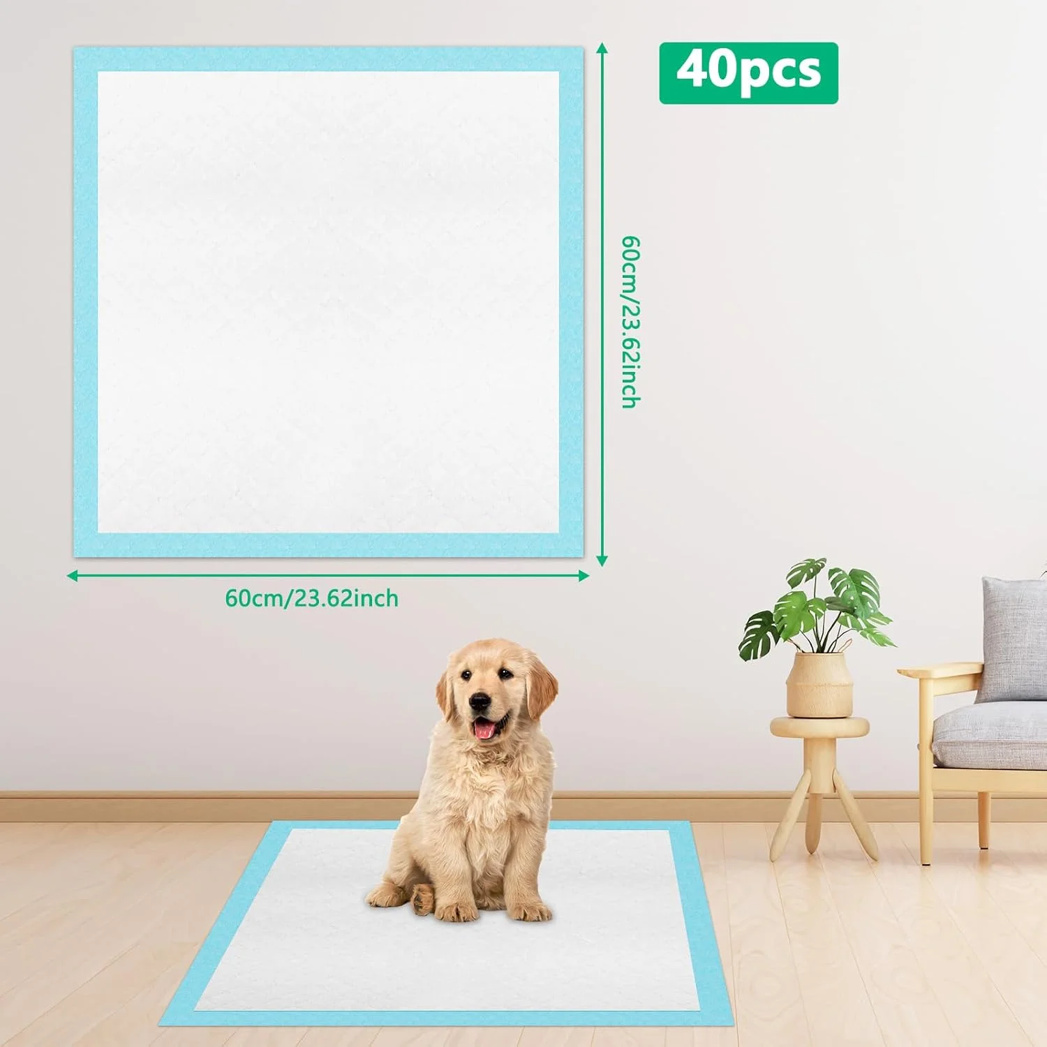 پدهای زیرانداز سگ، 60 x 60 سانتی متر، 40 عدد، پدهای آموزشی تنفسی برای سگ ها و توله سگ ها، ضد نشت