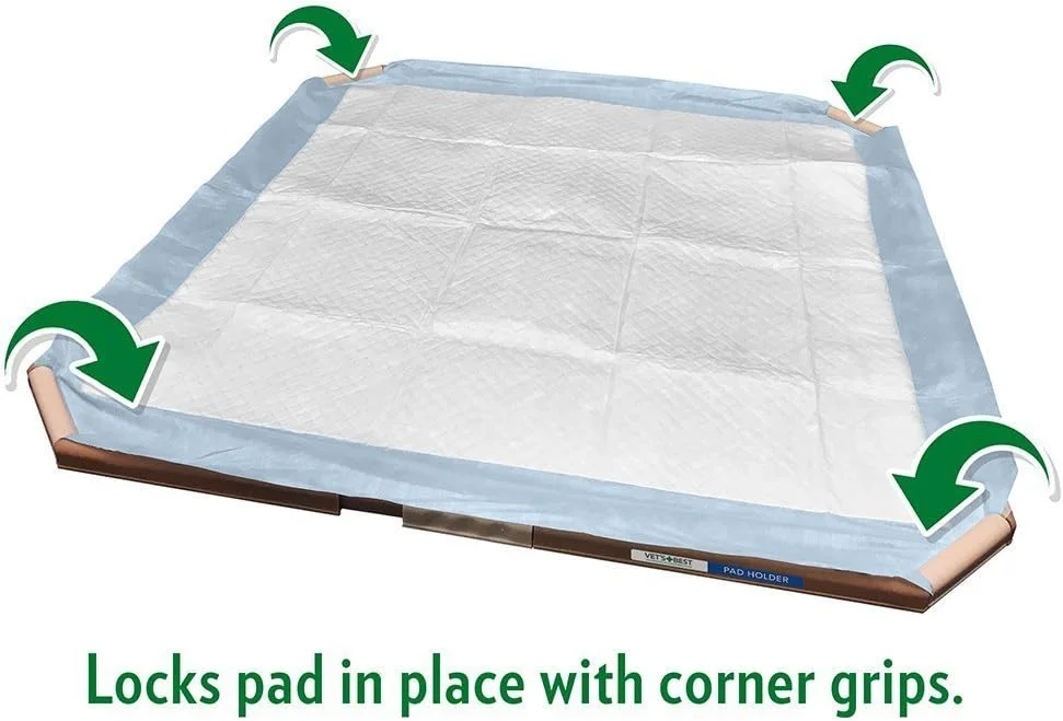نگهدارنده پد سگ Vet's Best | سینی قابل حمل برای آموزش حیوانات خانگی و پدهای توله سگ | محافظت در برابر نشت، جمع شدن و خرد شدن پد | مناسب برای پدهای 21 در 21 اینچ یا بزرگتر