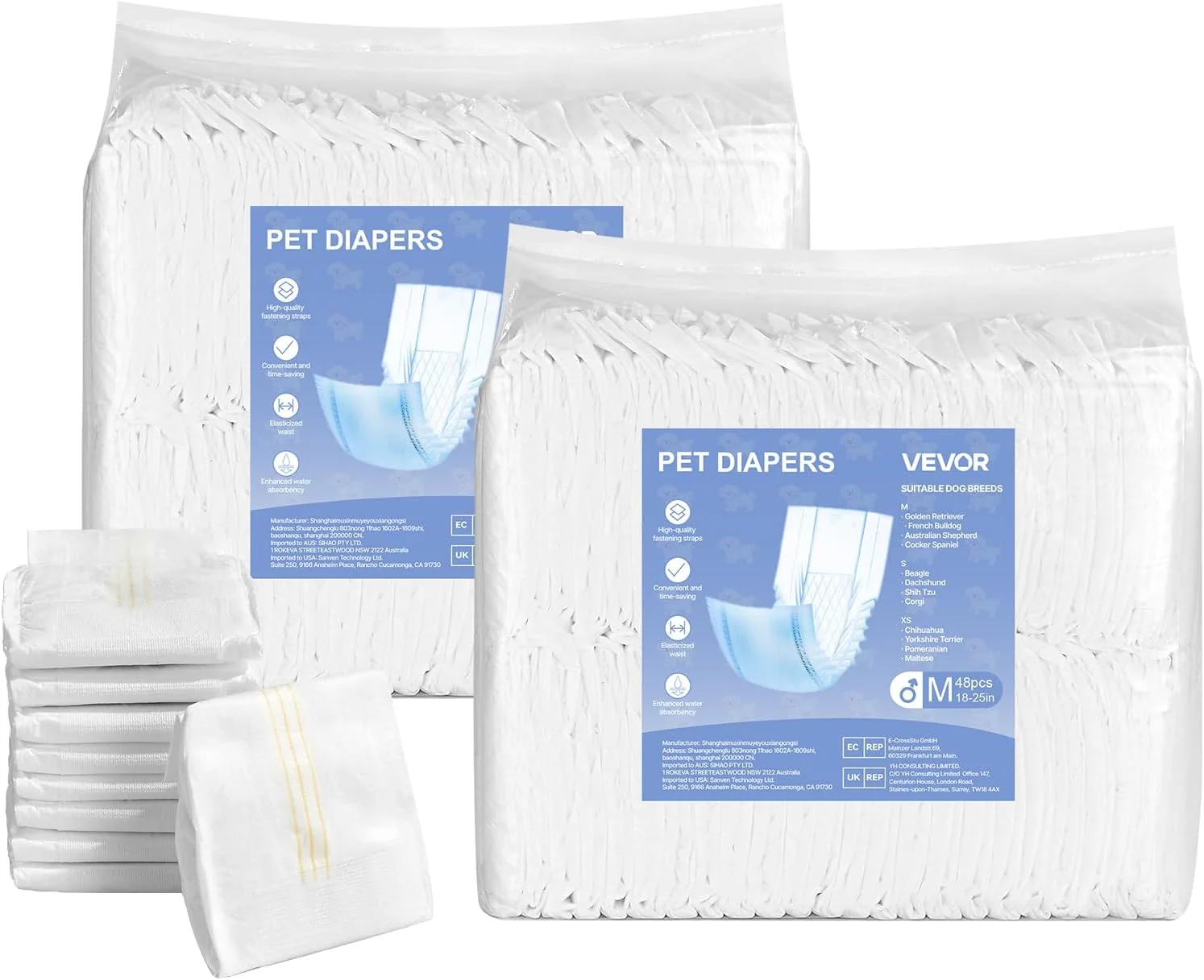 پوشک سگ نر یکبار مصرف VEVOR، پوشش های فوق العاده جاذب سگ نر، نوارهای شکمی 360 درجه ضد نشت با نشانگر رطوبت برای سگ های نر در گرما، آموزش، بی اختیاری - M، 96 عدد (2 بسته 48 تایی)