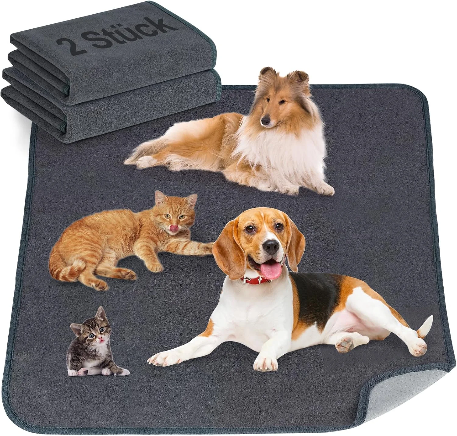 پد سگ Vefhby دو عدد 90x150 سانتی متر، پد بی اختیاری قابل شستشو، پد ادرار برای سگ های گینه ای، فرش توالت سگ قابل استفاده مجدد، جاذب سریع، ضد نشت، ضد لغزش