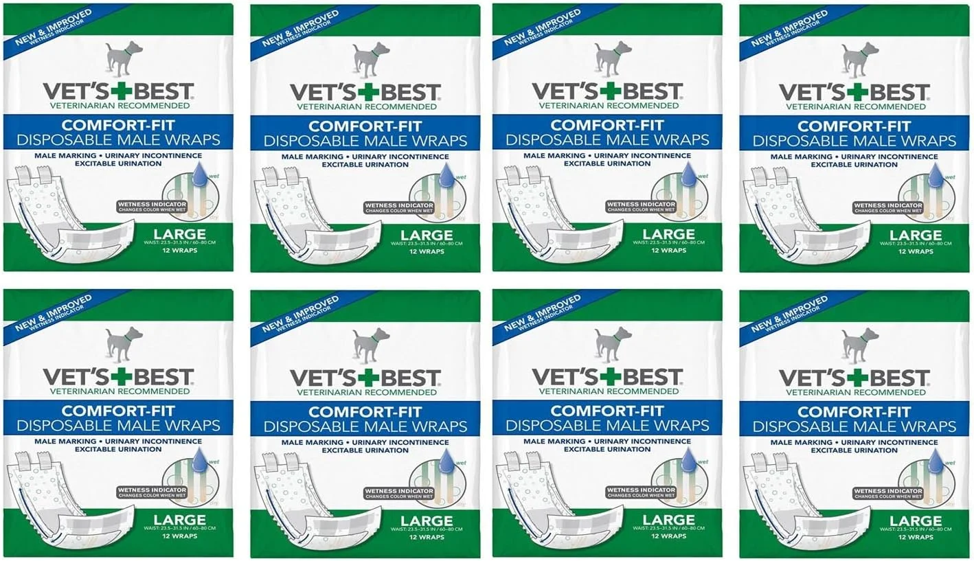 بسته‌های پوشک سگ نر یکبار مصرف وتز بست، سایز بزرگ، 12 عددی (8 بسته)