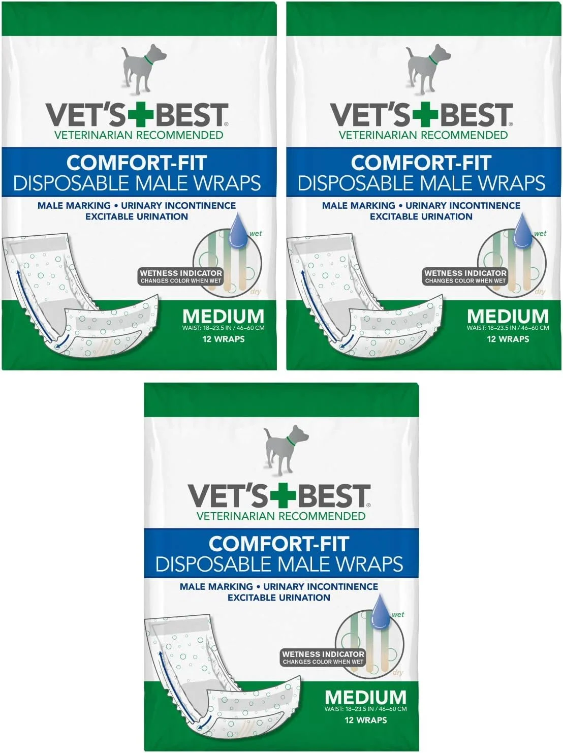 پوشک سگ نر یکبار مصرف وتس بست مدل Comfort Fit | پوشک های جاذب سگ نر با قابلیت ضد نشت (36 عدد - سایز متوسط)