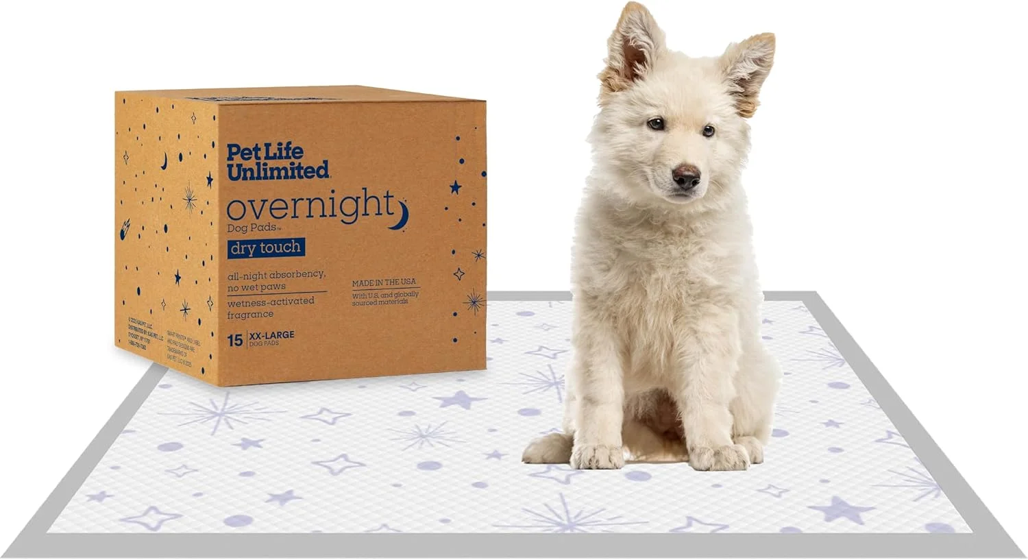 پدهای ادرار سگ بسیار بزرگ Pet Life Unlimited مناسب شب - سایز 76 در 91 سانتی متر، 15 عددی (XXL) | پدهای آموزش سگ شیک با رایحه یاس و عسل فعال شونده با رطوبت و کنترل کننده بو | ساخت آمریکا