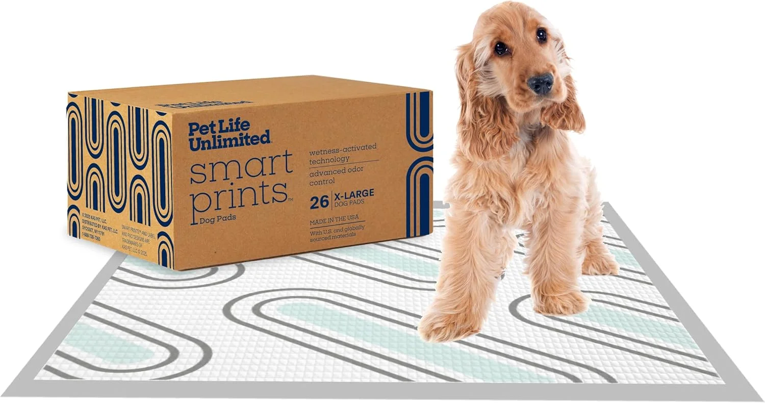 پدهای آموزشی سگ Pet Life Unlimited Smart Prints سایز خیلی بزرگ - 26" x 30"، بسته 26 عددی (XL) | پدهای شیک آموزش سگ با رایحه شکوفه ماگنولیا فعال شده با رطوبت و کنترل کننده بو | ساخت آمریکا