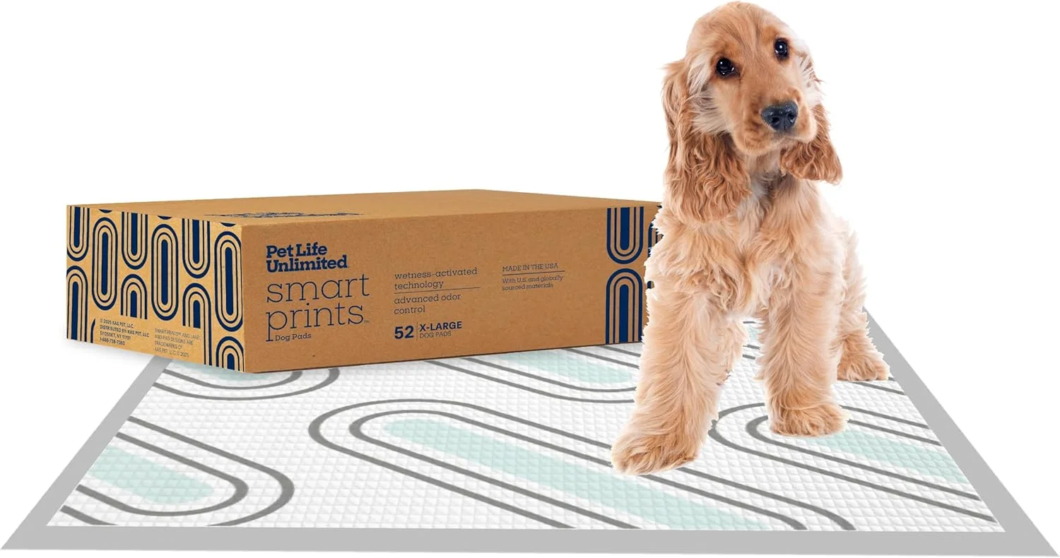 پدهای ادرار سگ بسیار بزرگ طرح دار پت لایف آنلیمیتد - سایز 66 در 76 سانتیمتر، بسته 52 عددی (XL) | پدهای شیک آموزش سگ با رایحه شکوفه ماگنولیا فعال شونده با رطوبت و کنترل کننده بو | ساخت آمریکا