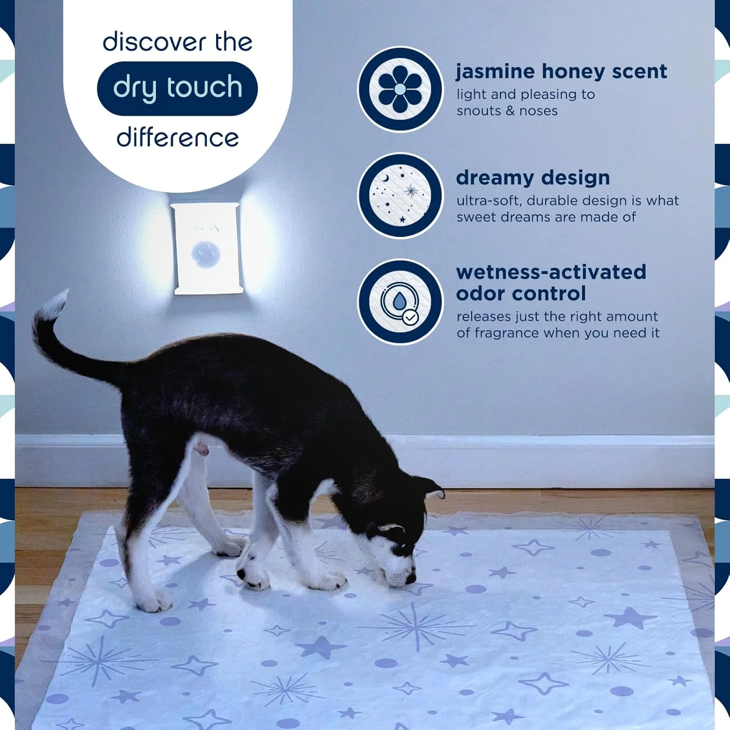 پدهای ادرار سگ بسیار بزرگ Pet Life Unlimited مناسب شب - سایز 76 در 91 سانتی متر، 15 عددی (XXL) | پدهای آموزش سگ شیک با رایحه یاس و عسل فعال شونده با رطوبت و کنترل کننده بو | ساخت آمریکا