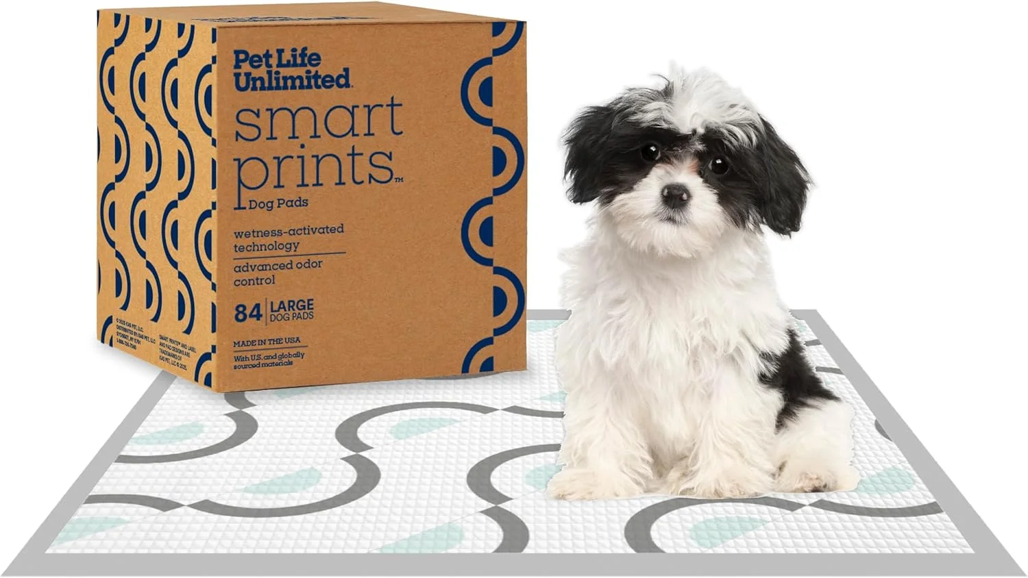 پدهای آموزشی سگ Pet Life Unlimited Smart Prints سایز بزرگ - 56x56 سانتی متر، 84 عدد (بزرگ) | پدهای آموزش ادرار شیک سگ با رایحه شکوفه مگنولیا فعال شده با رطوبت و کنترل کننده بو | ساخت آمریکا