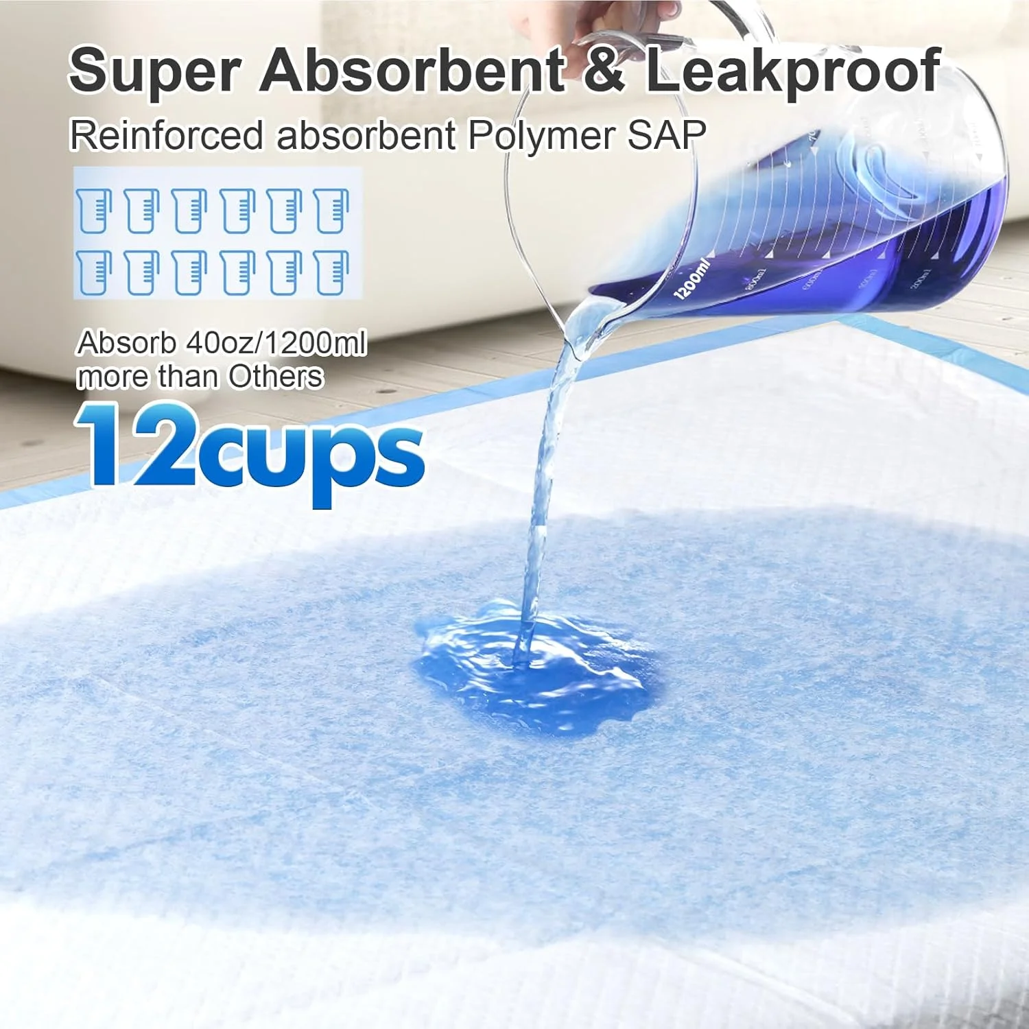 پدهای ادرار سگ ارتقا یافته سایز خیلی بزرگ، XXL ضخیم 6 لایه فوق العاده جاذب برای سگ ها، پدهای ضد نشت و خشک شونده سریع برای توله سگ ها، جذب تا 1200 میلی لیتر، 45 عدد